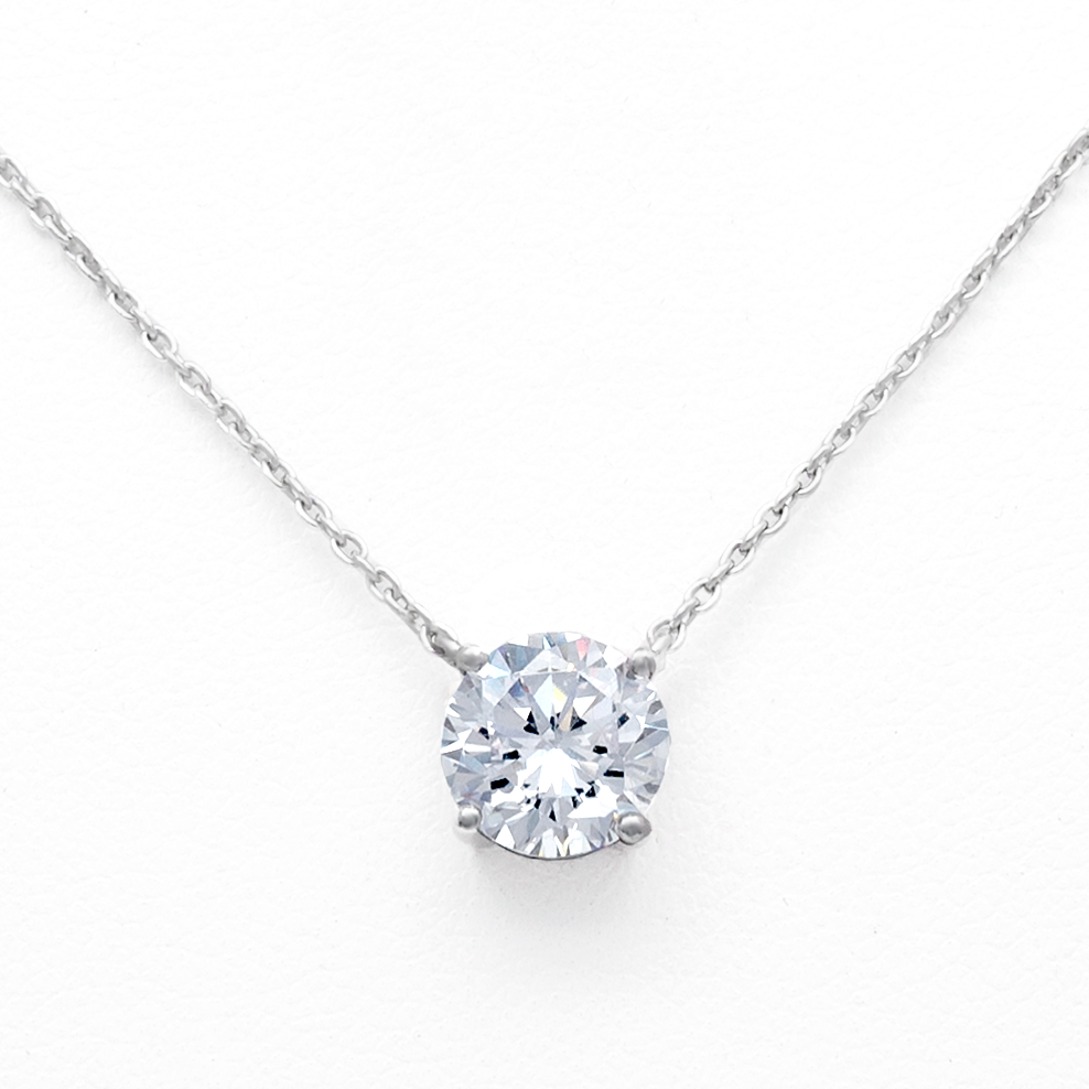 CZ Round Solitaire Necklace in Sterling Silver