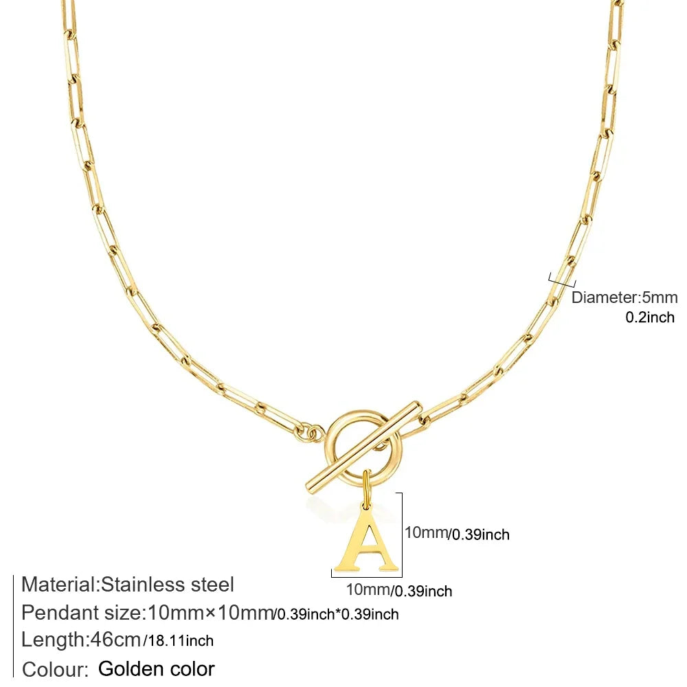 Stainless steel Initial necklace A-Z Letter charms pendant Choker Necklace