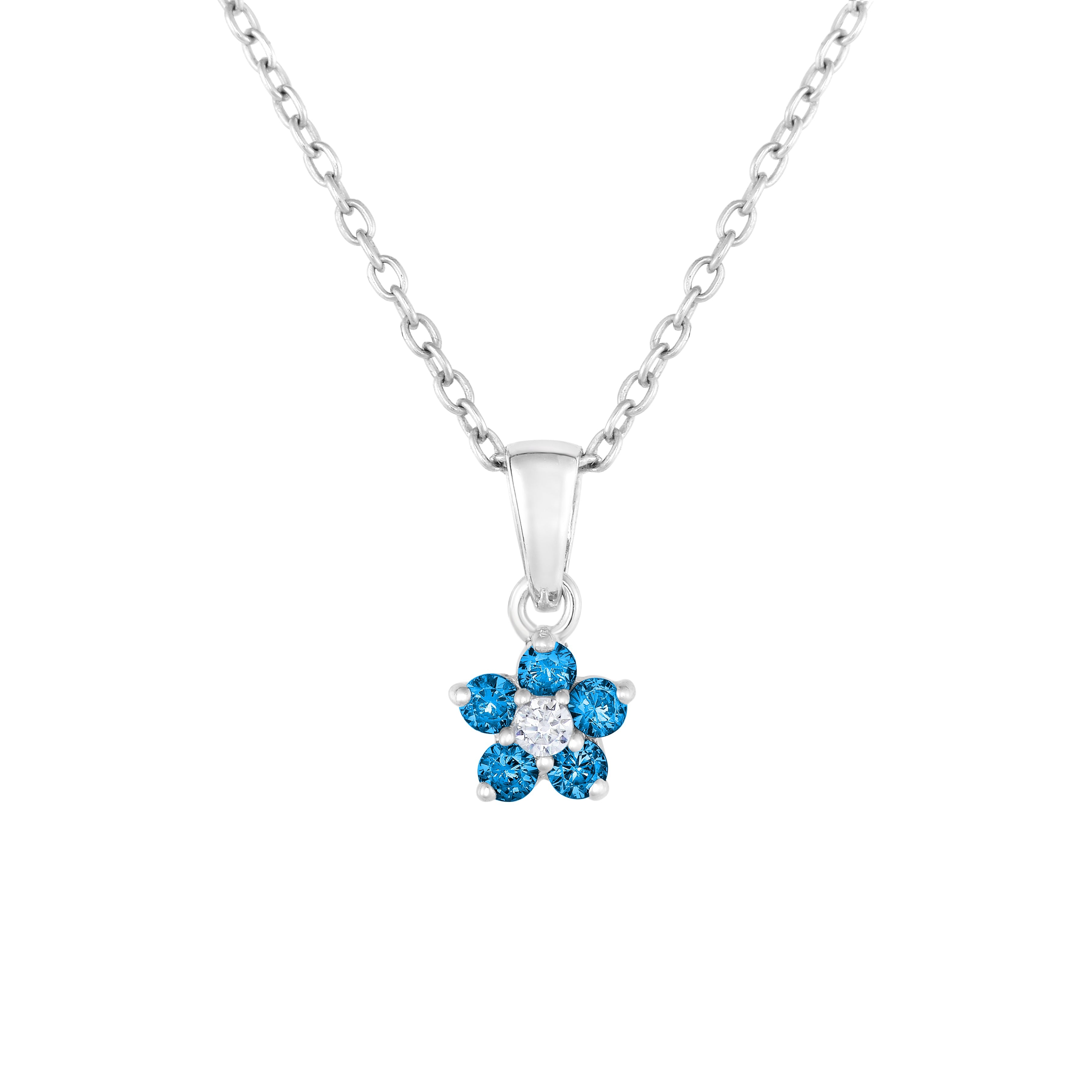 CZ Small Birthstone Flower Charm Necklace in Sterling Silver