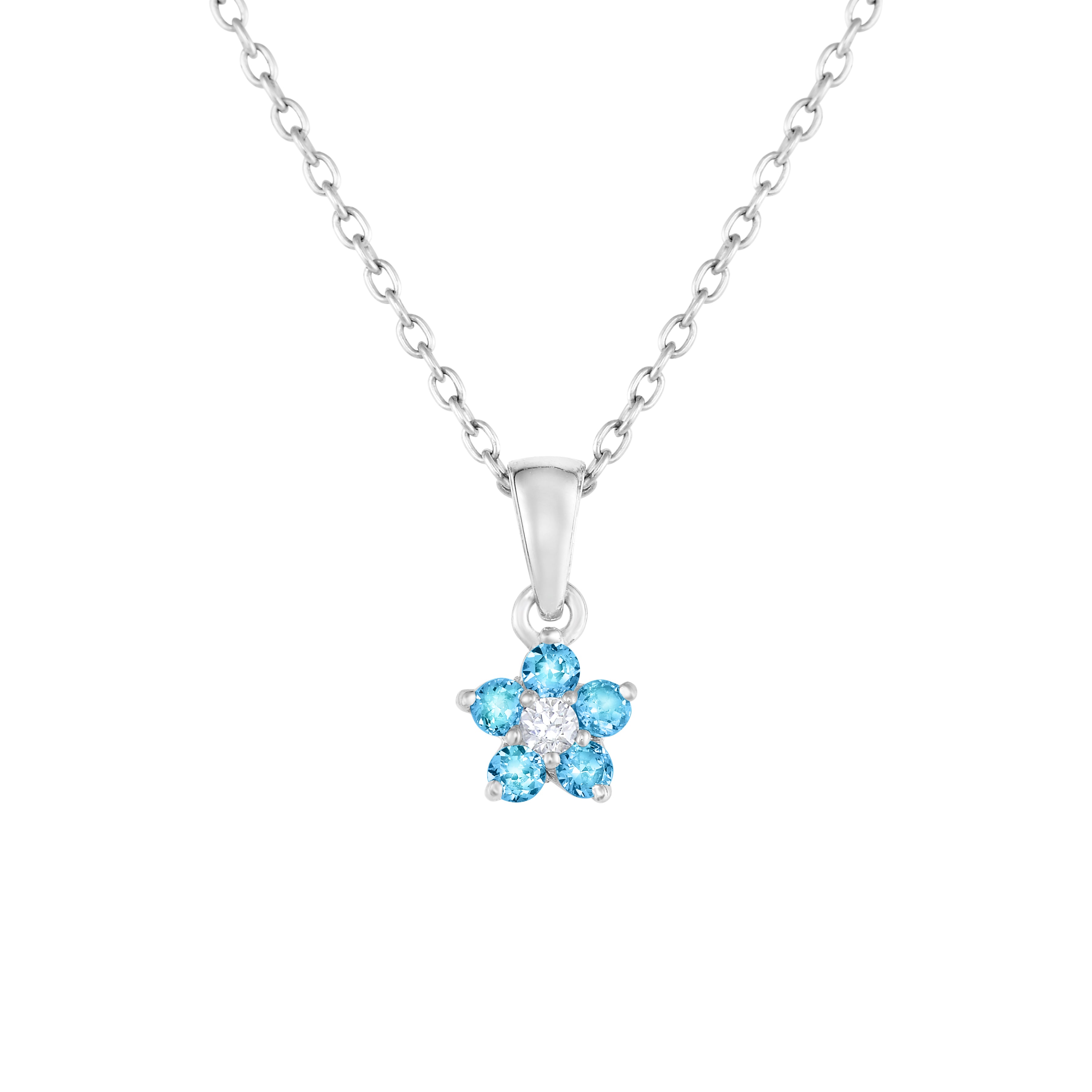 CZ Small Birthstone Flower Charm Necklace in Sterling Silver