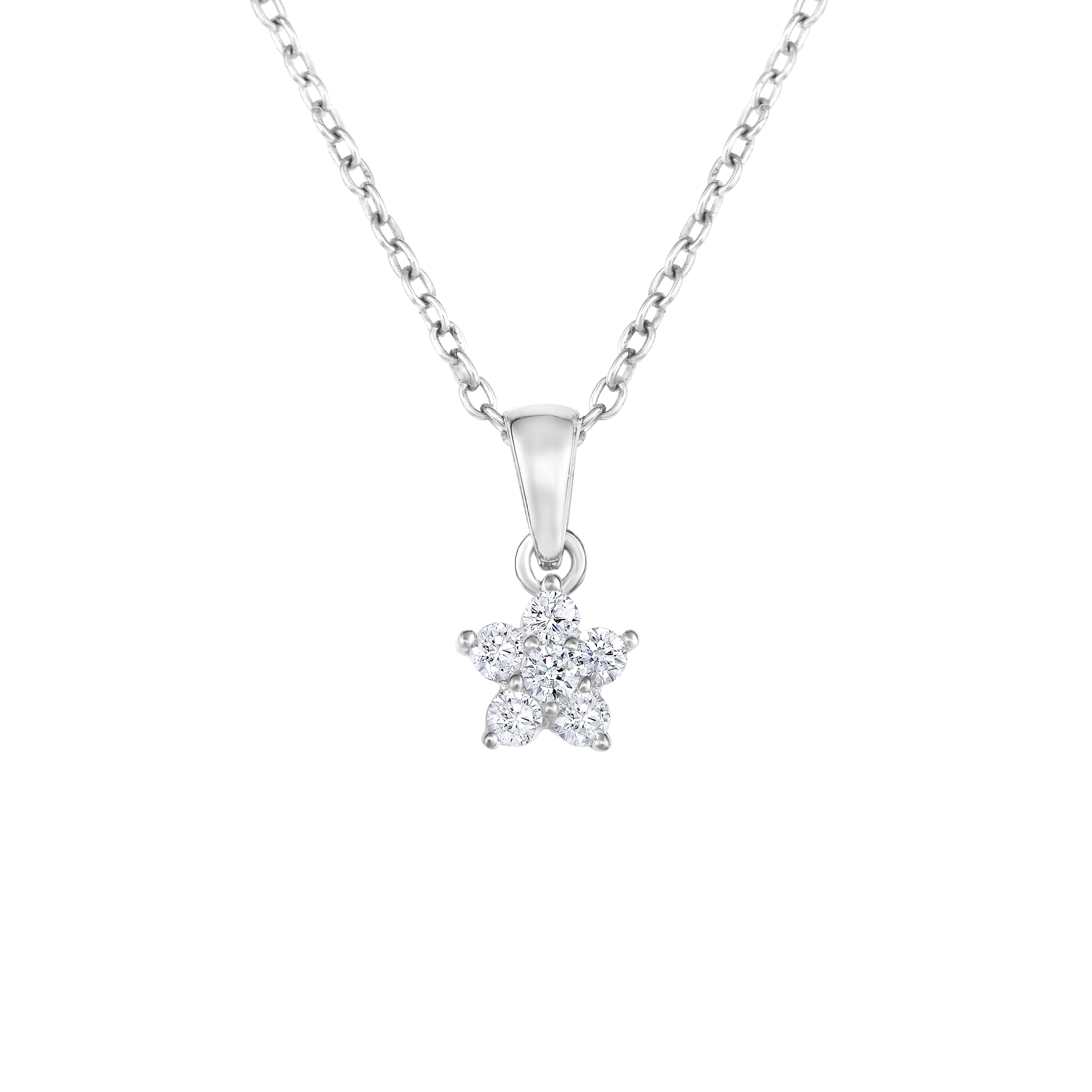 CZ Small Birthstone Flower Charm Necklace in Sterling Silver