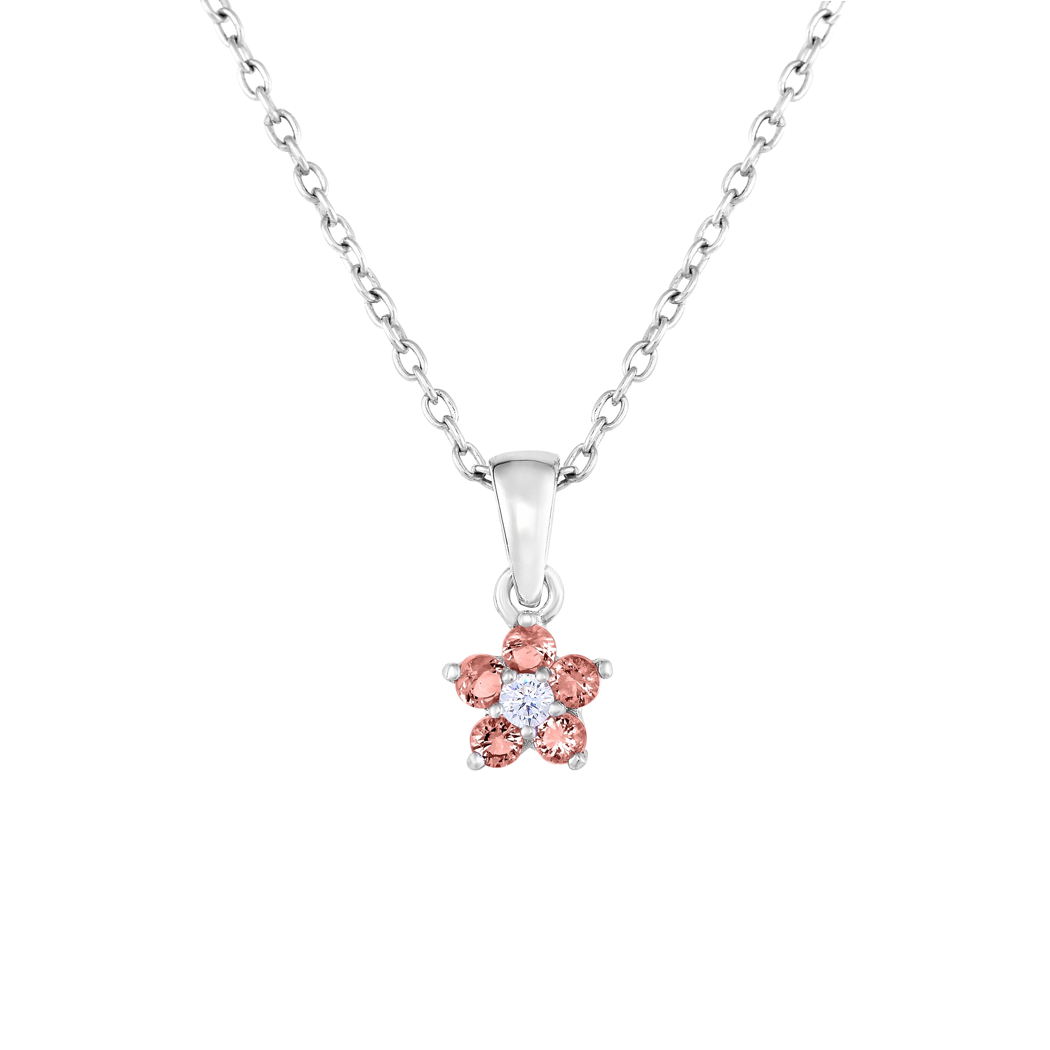 CZ Small Birthstone Flower Charm Necklace in Sterling Silver