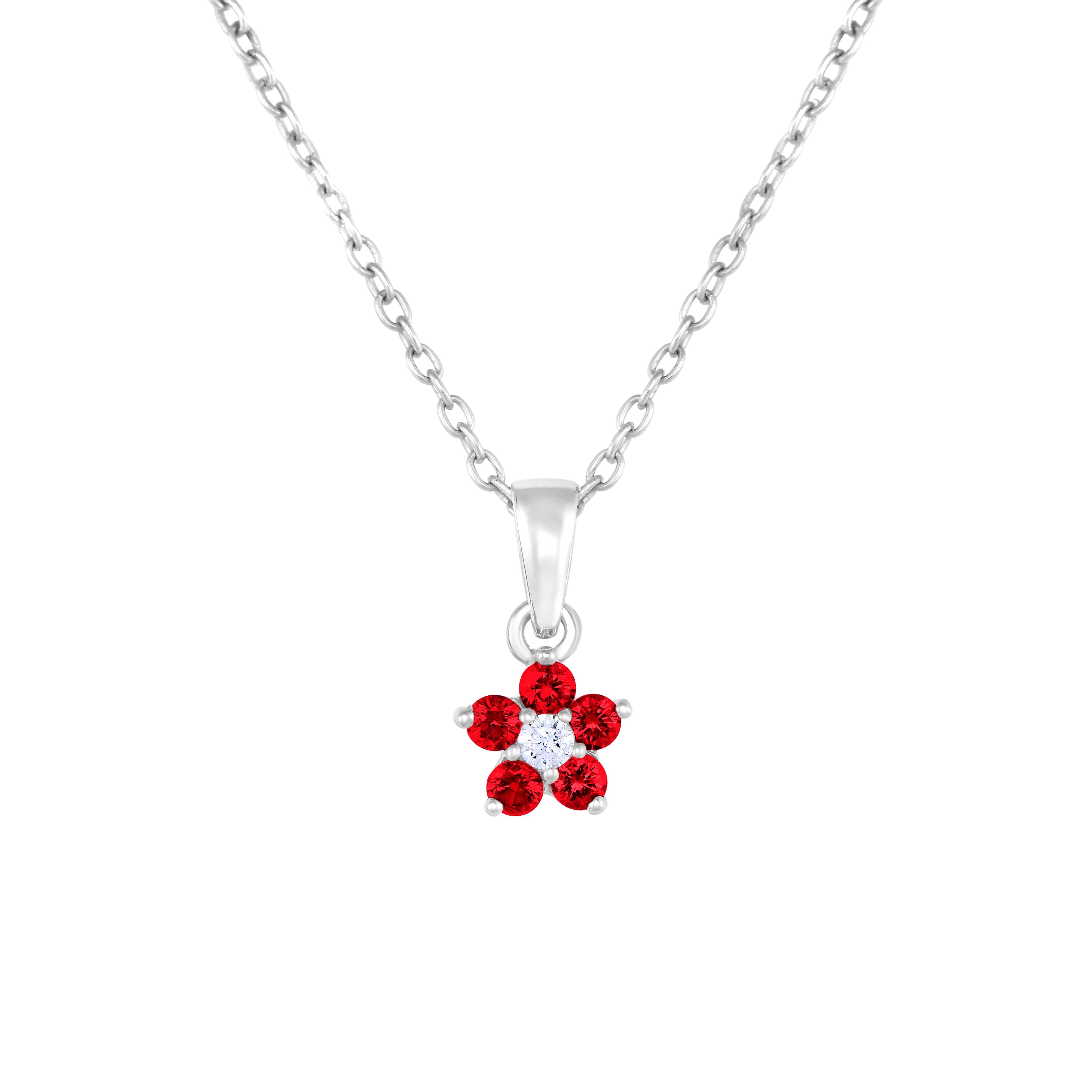 CZ Small Birthstone Flower Charm Necklace in Sterling Silver