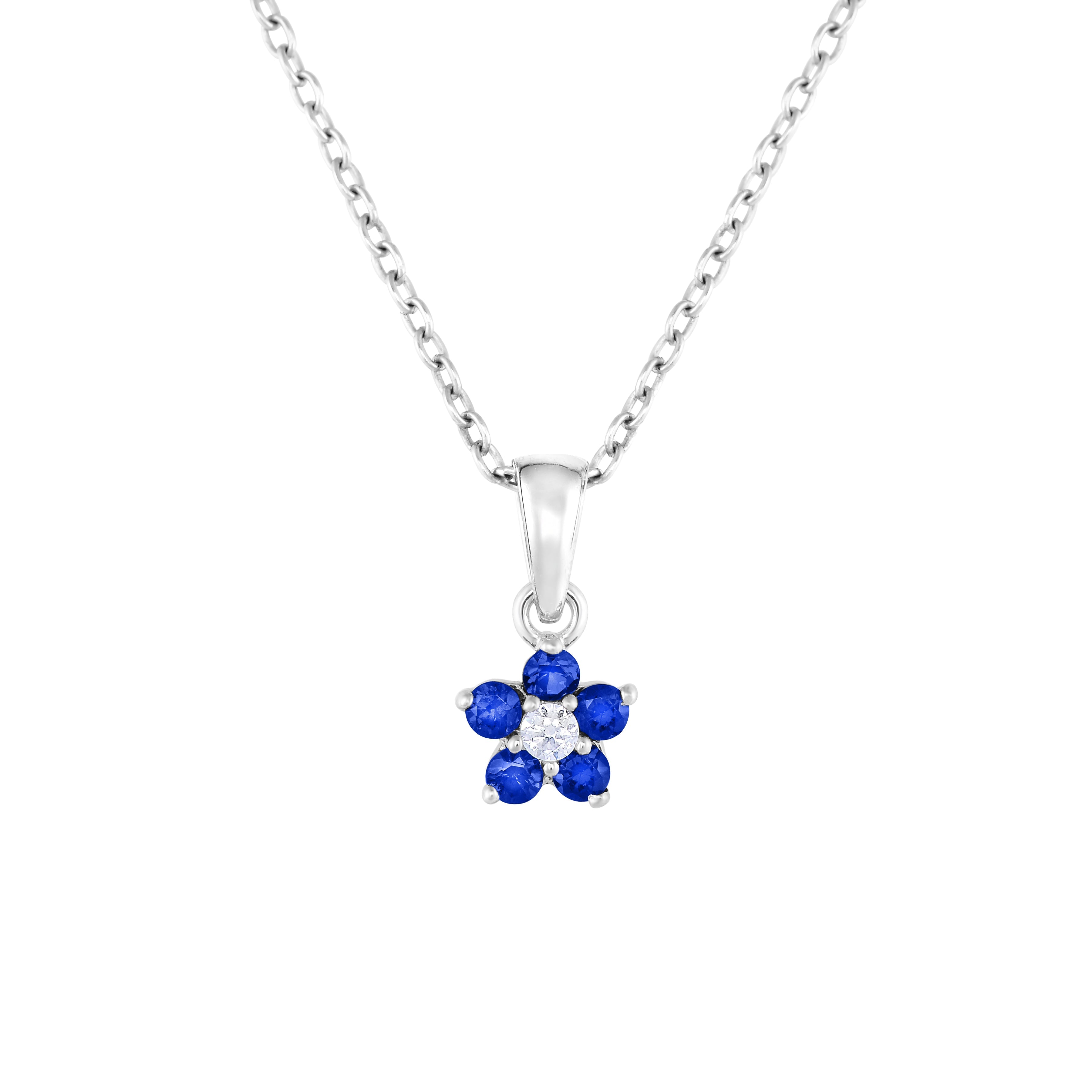 CZ Small Birthstone Flower Charm Necklace in Sterling Silver