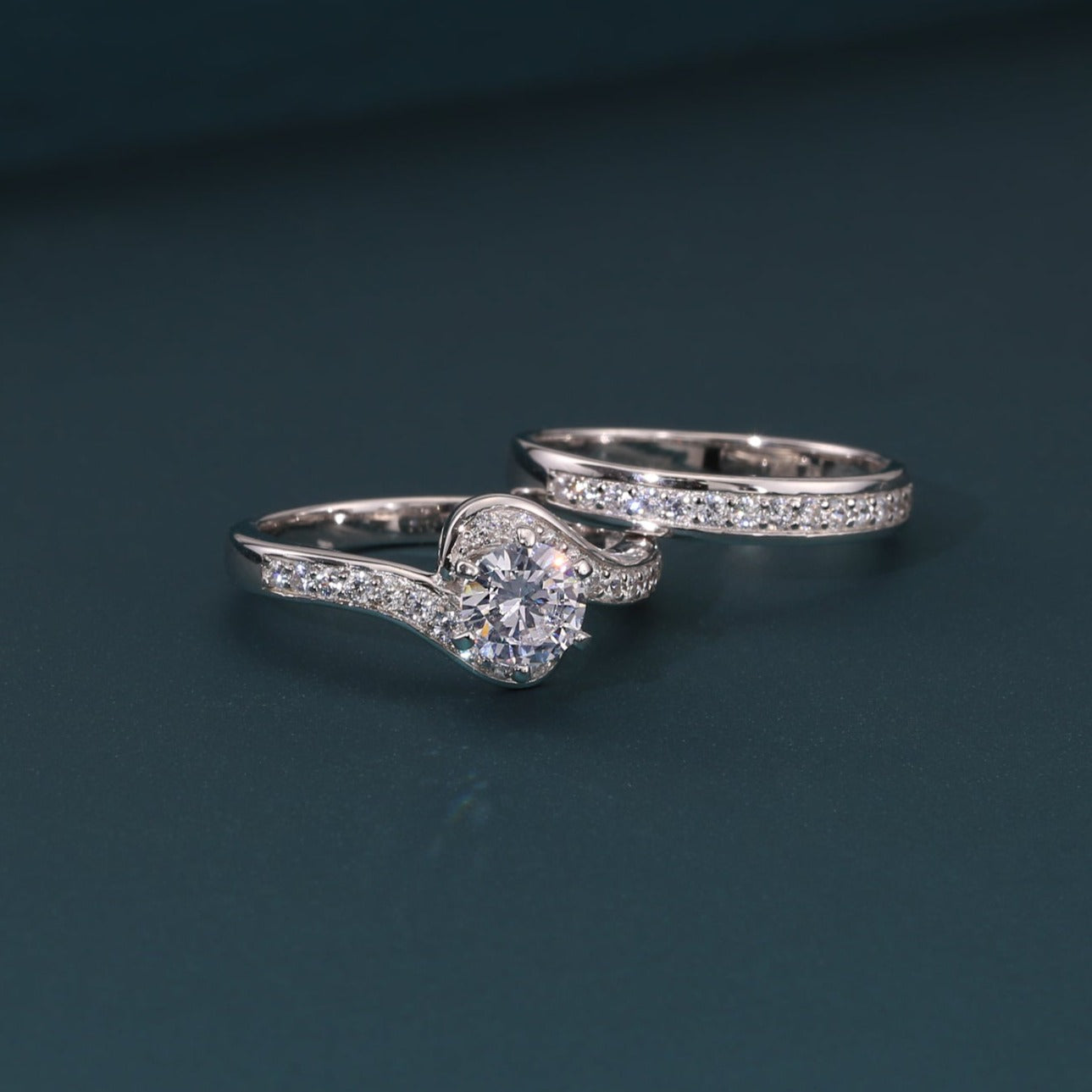 CZ Engagement Ring Set. Two Tier in Sterling Silver