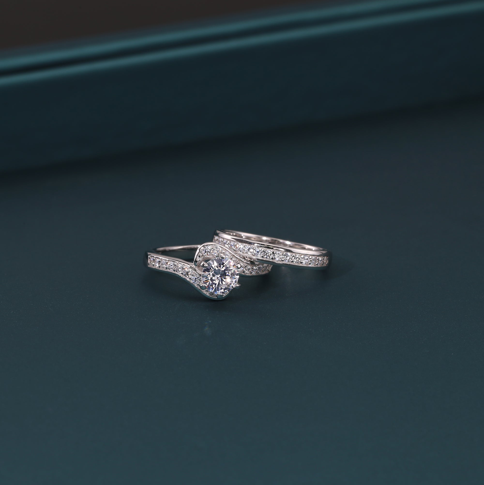 CZ Engagement Ring Set. Two Tier in Sterling Silver