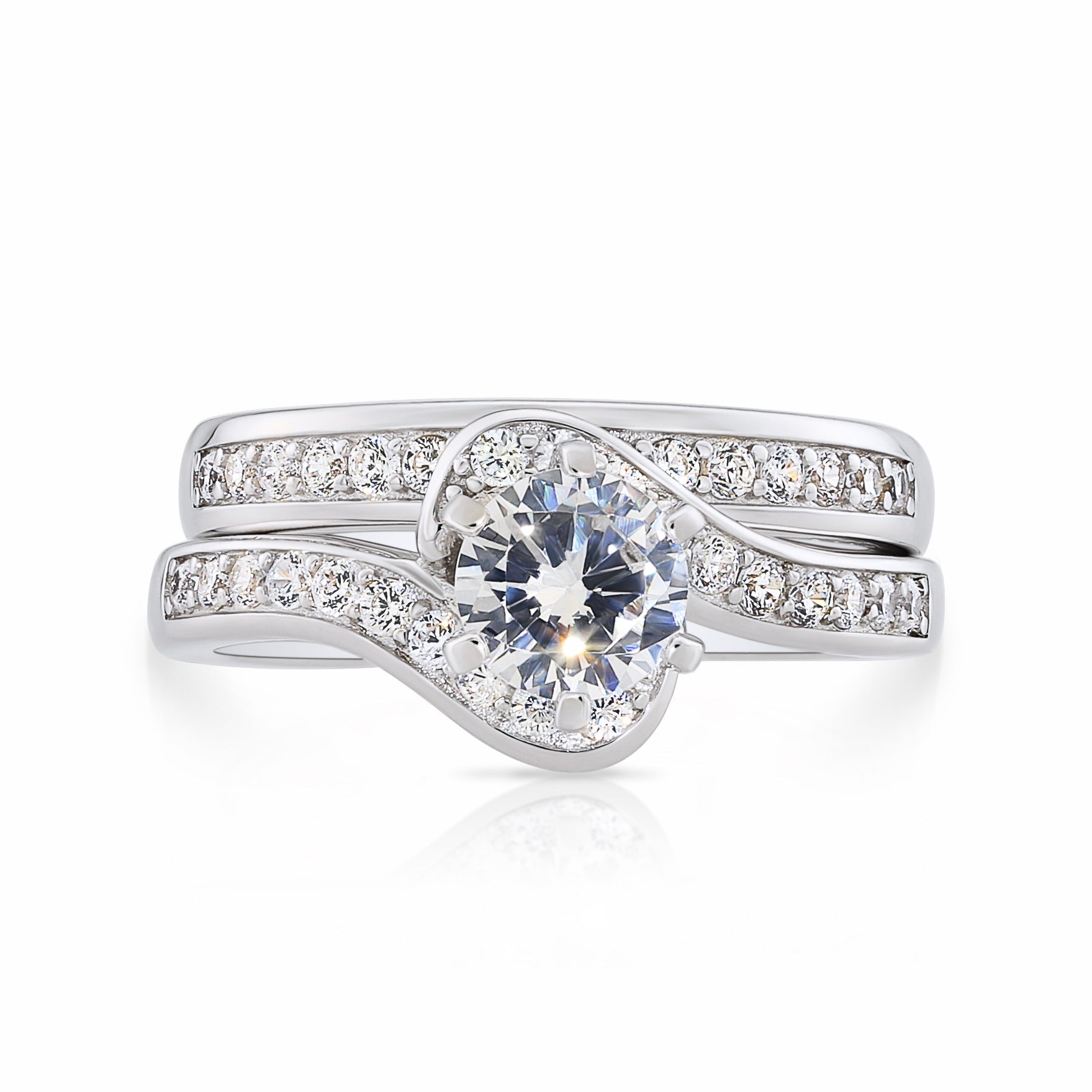 CZ Engagement Ring Set. Two Tier in Sterling Silver