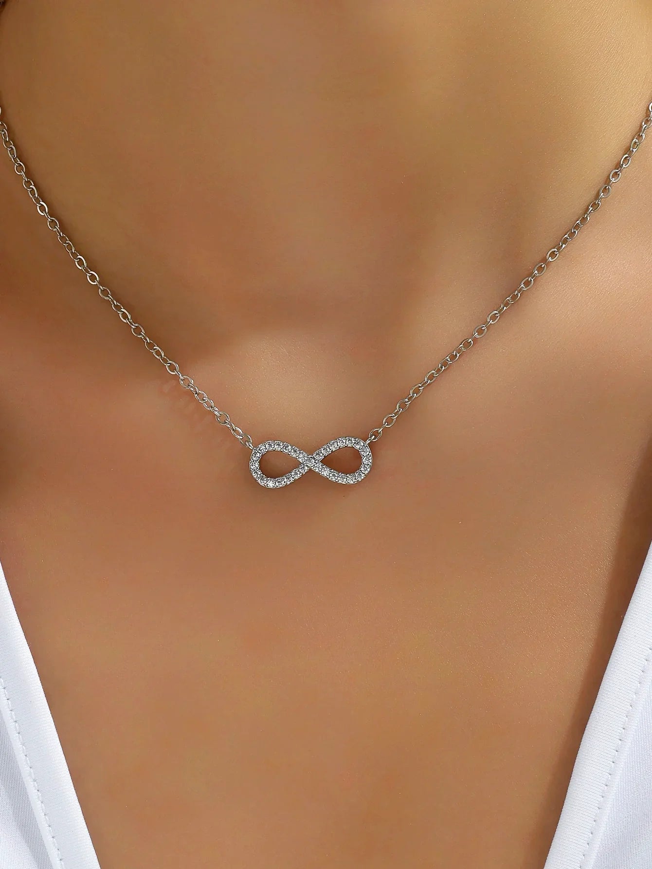 Stainless Steel Infinity Pendant Necklace Zirconia for Women