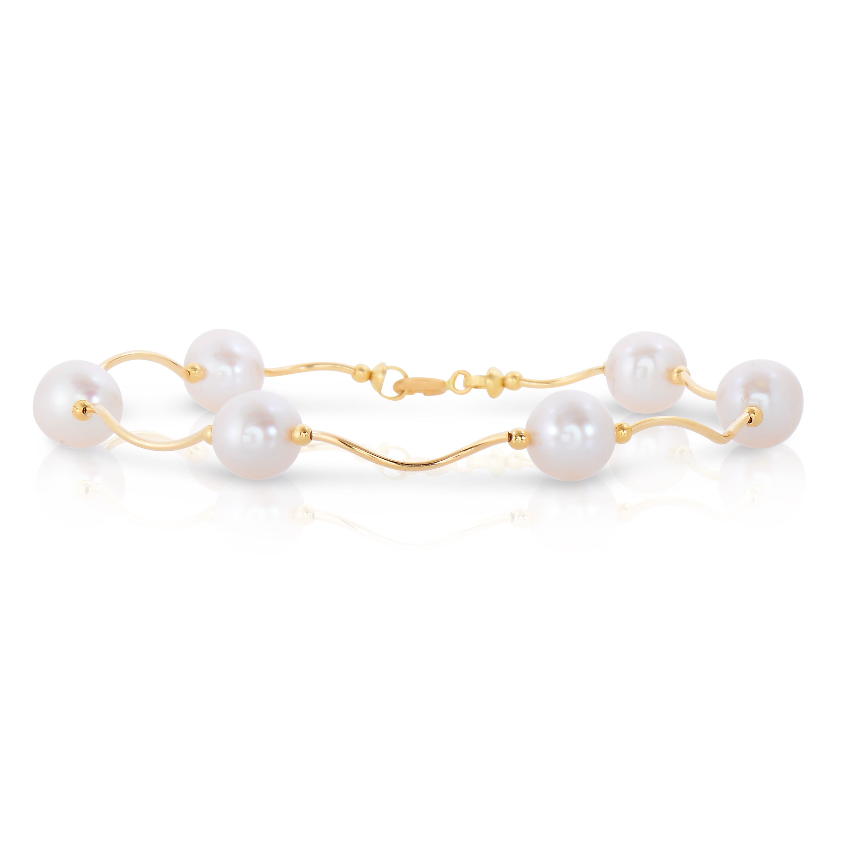 14K Yellow Gold Freshwater Pearl Bracelet. With High Polish Finish