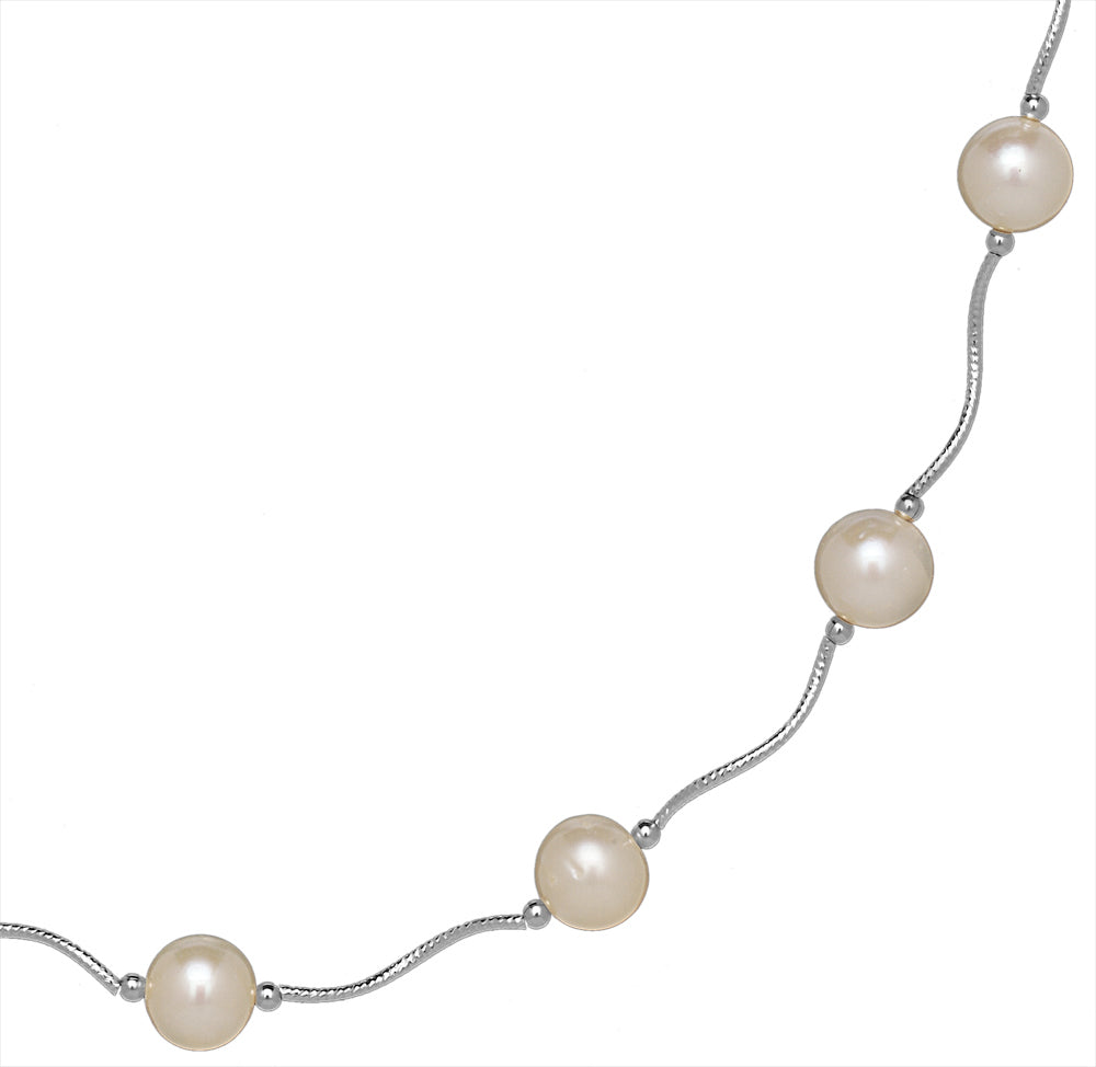 14K Gold Freshwater Pearls Station Engraved Necklace