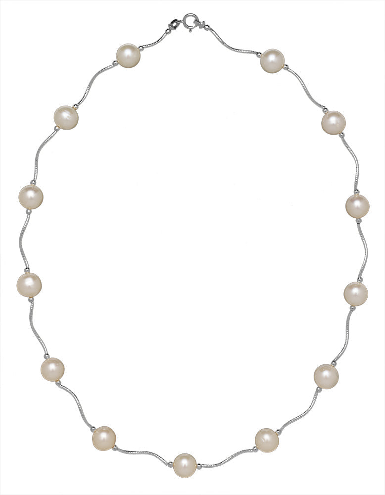 14K Gold Freshwater Pearls Station Engraved Necklace