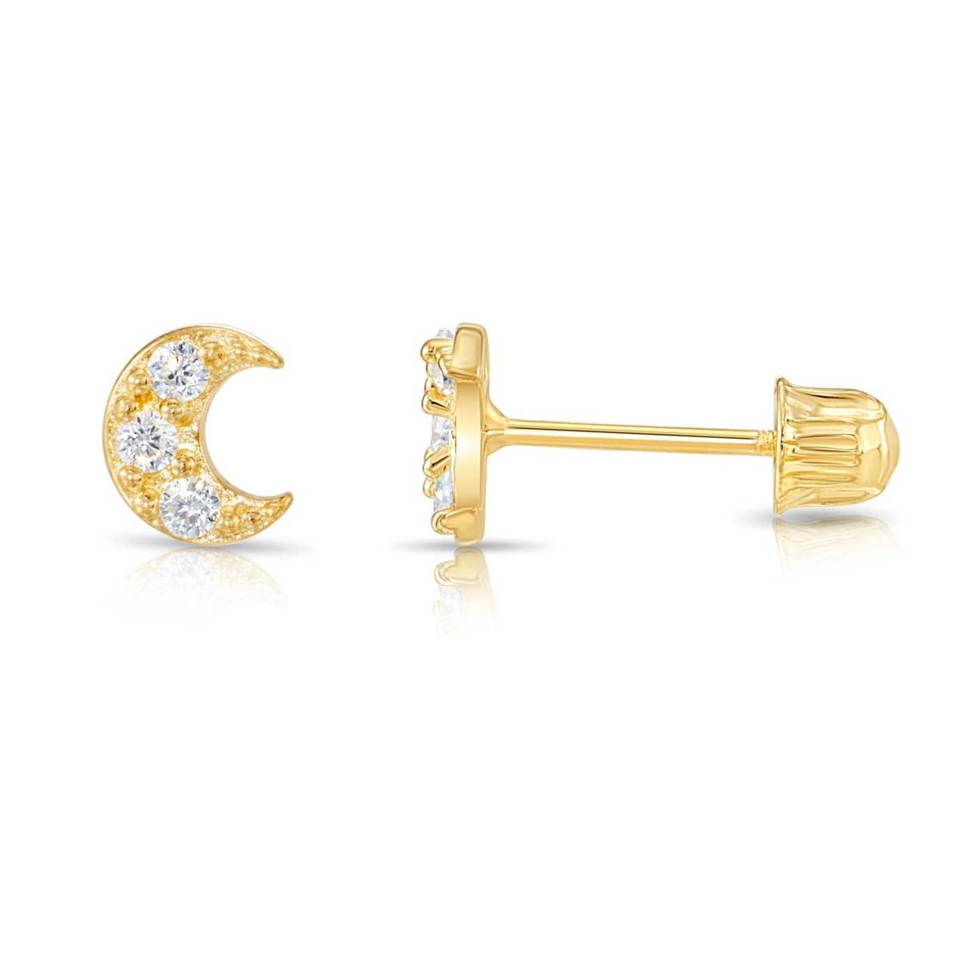 14k Gold Moon Crescent Stud Earrings