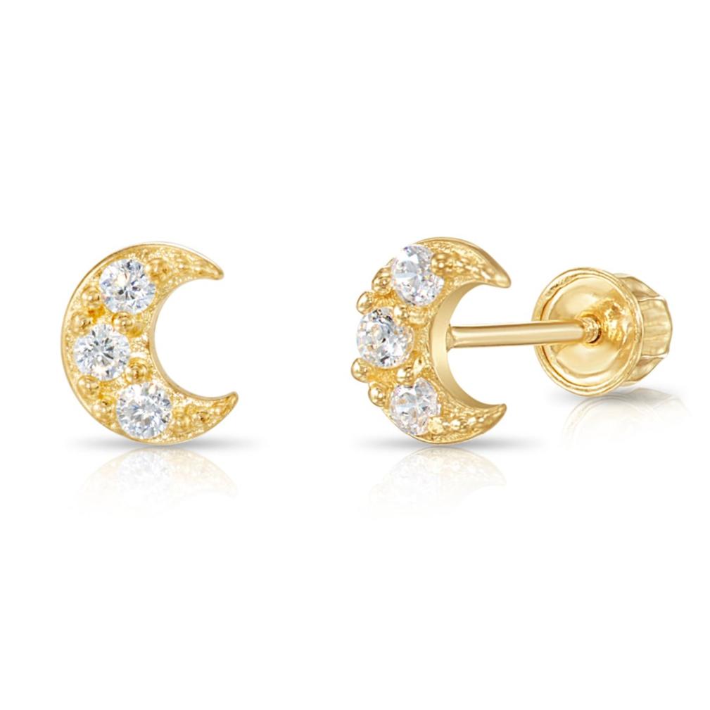 14k Gold Moon Crescent Stud Earrings