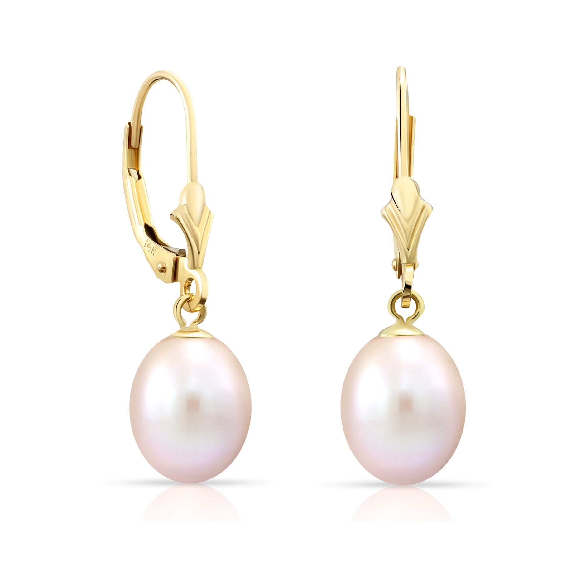 14k Gold Freshwater Pearl Dangle Earrings. #42679