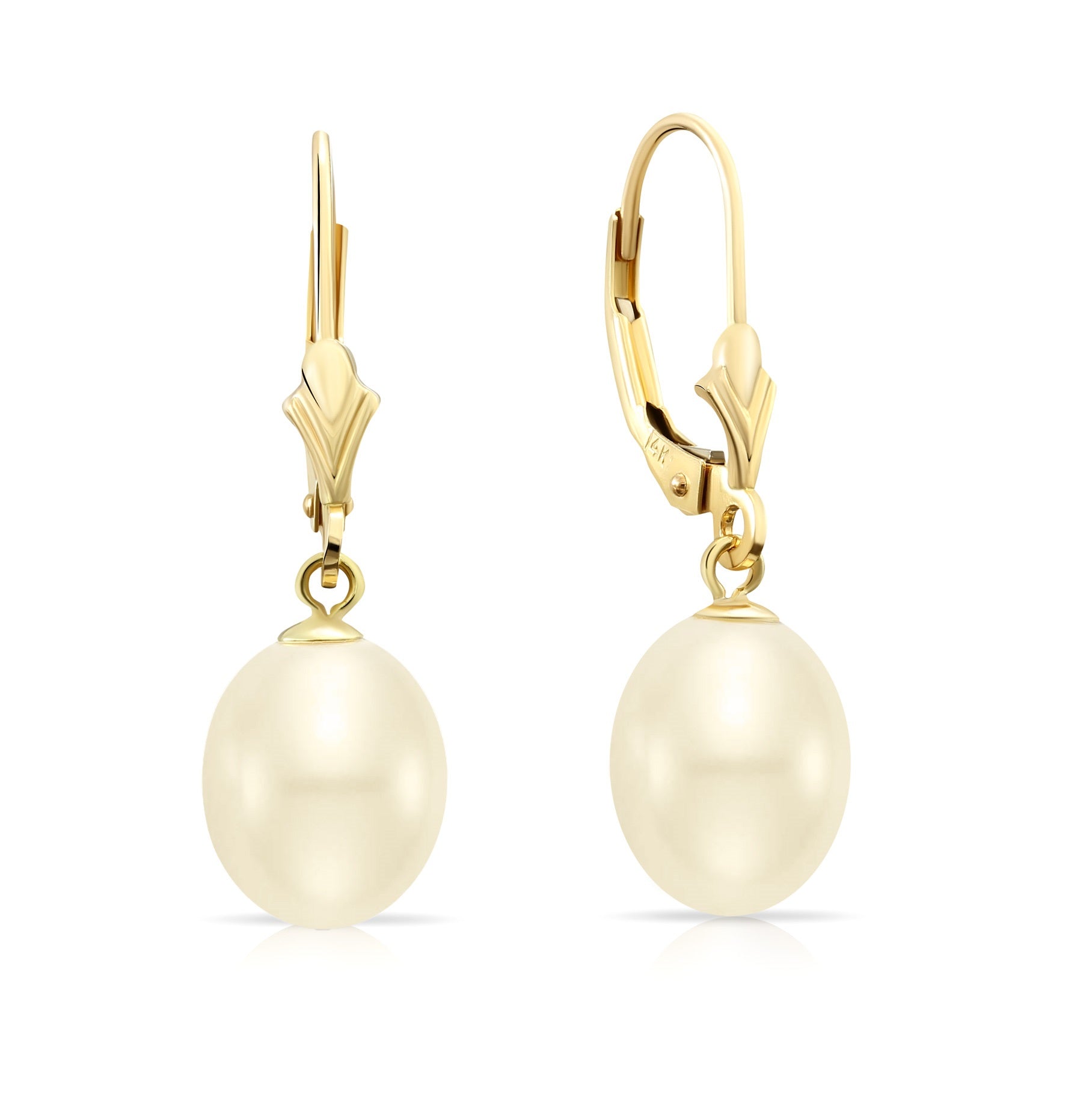 14k Gold Freshwater Pearl Dangle Earrings. #42679