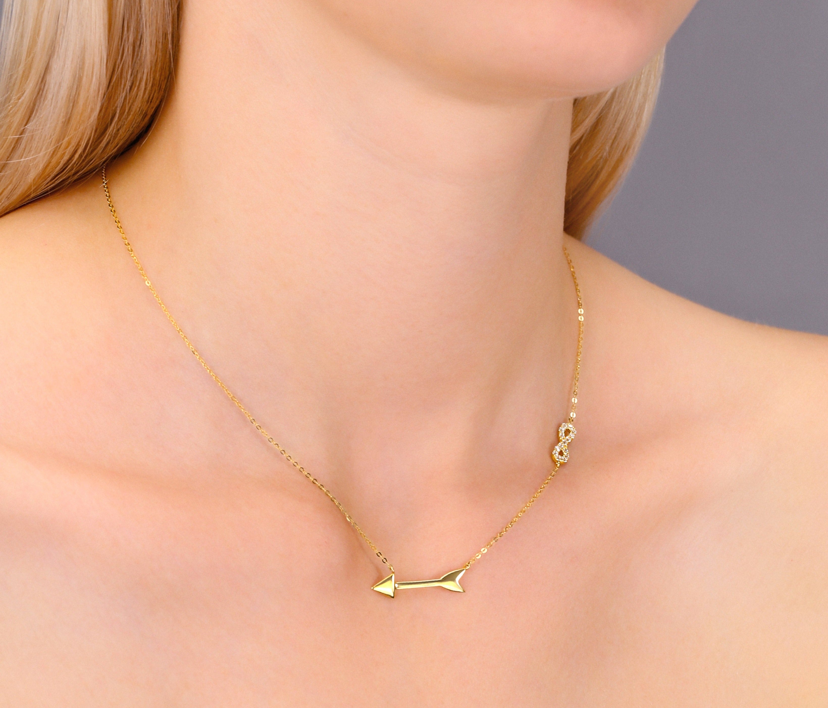 14k Yellow Gold Arrow Shaped Adjustable Necklace