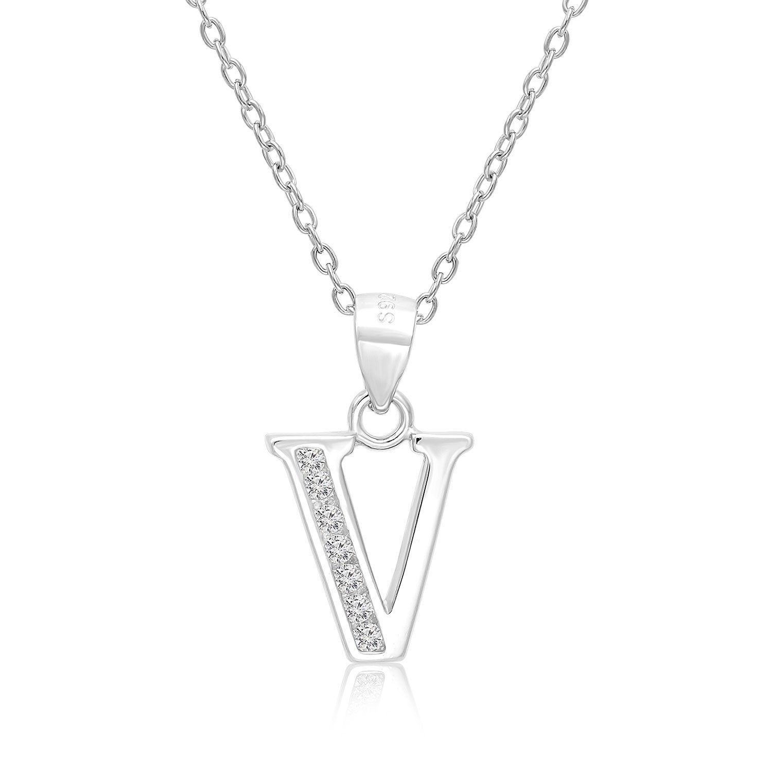 CZ Initial Charm Necklace. All Letters in Sterling Silver