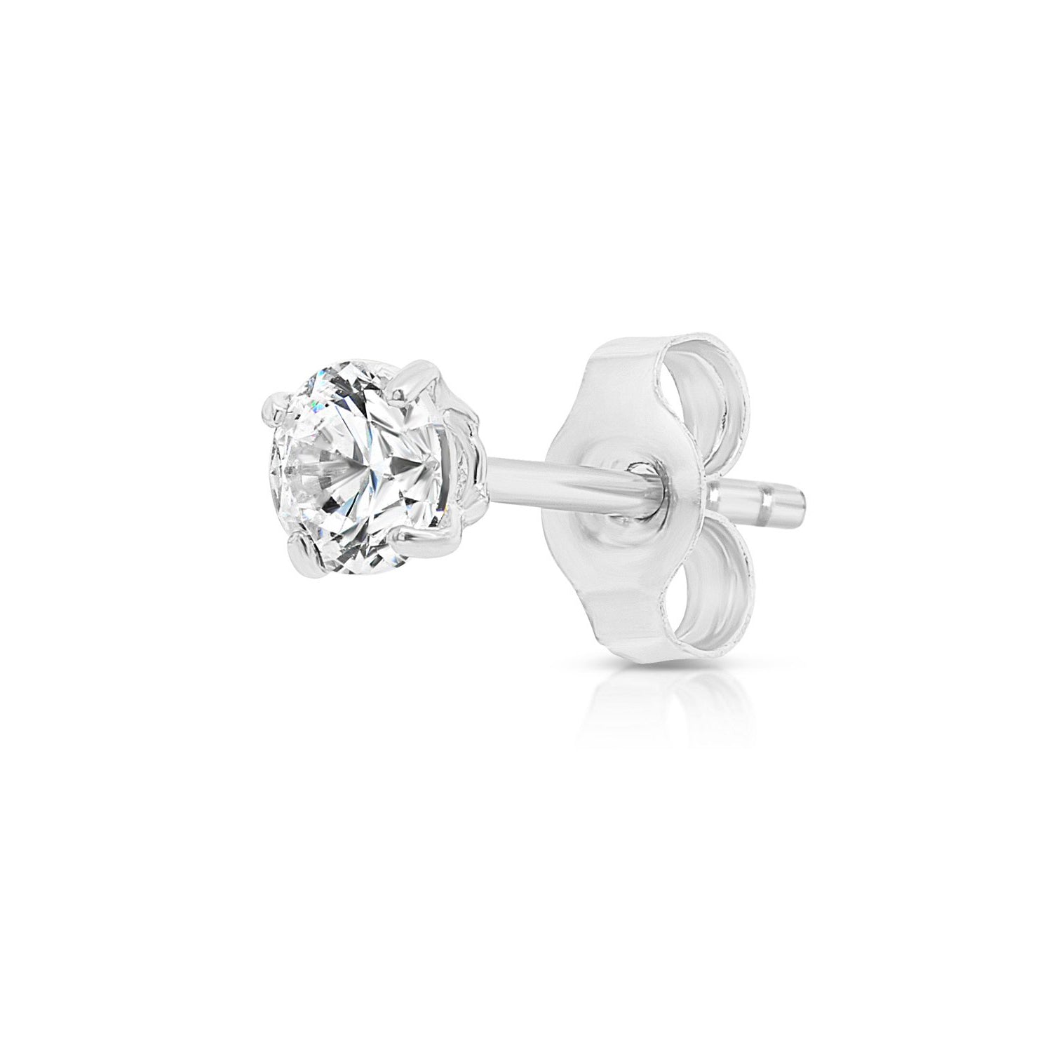 14k White Gold Classic Solitaire Stud. Single Earring. Pushback (Unisex)