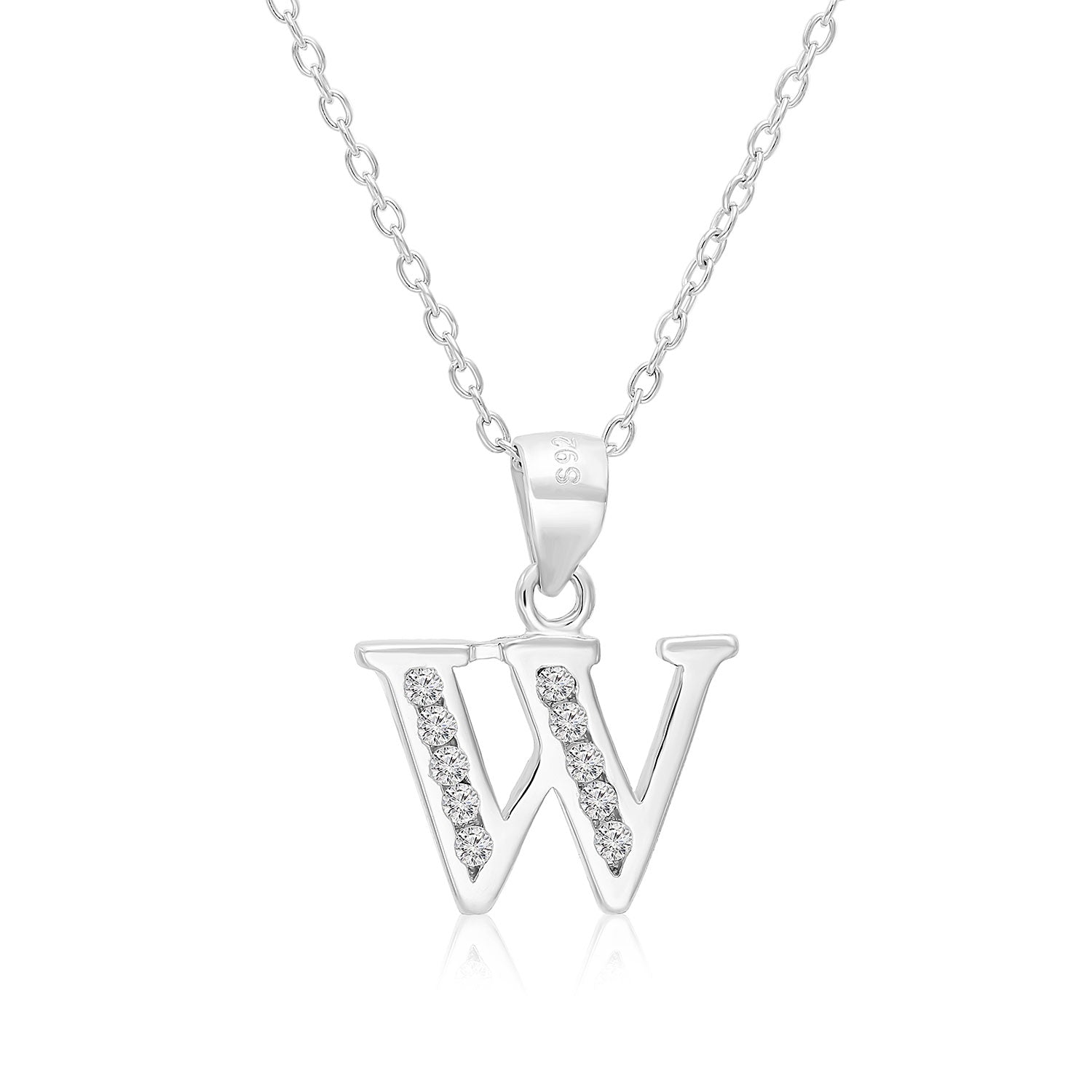 CZ Initial Charm Necklace. All Letters in Sterling Silver