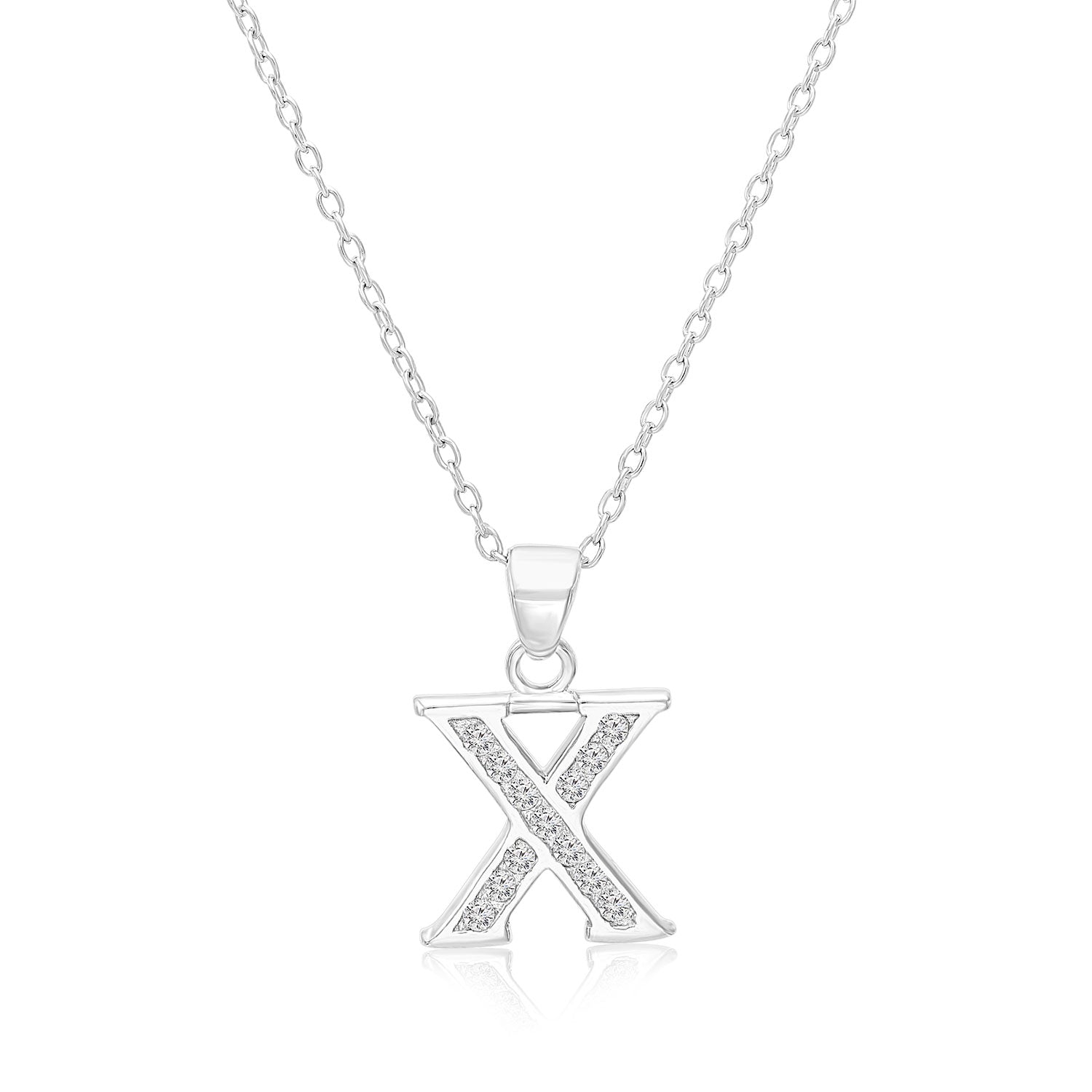 CZ Initial Charm Necklace. All Letters in Sterling Silver