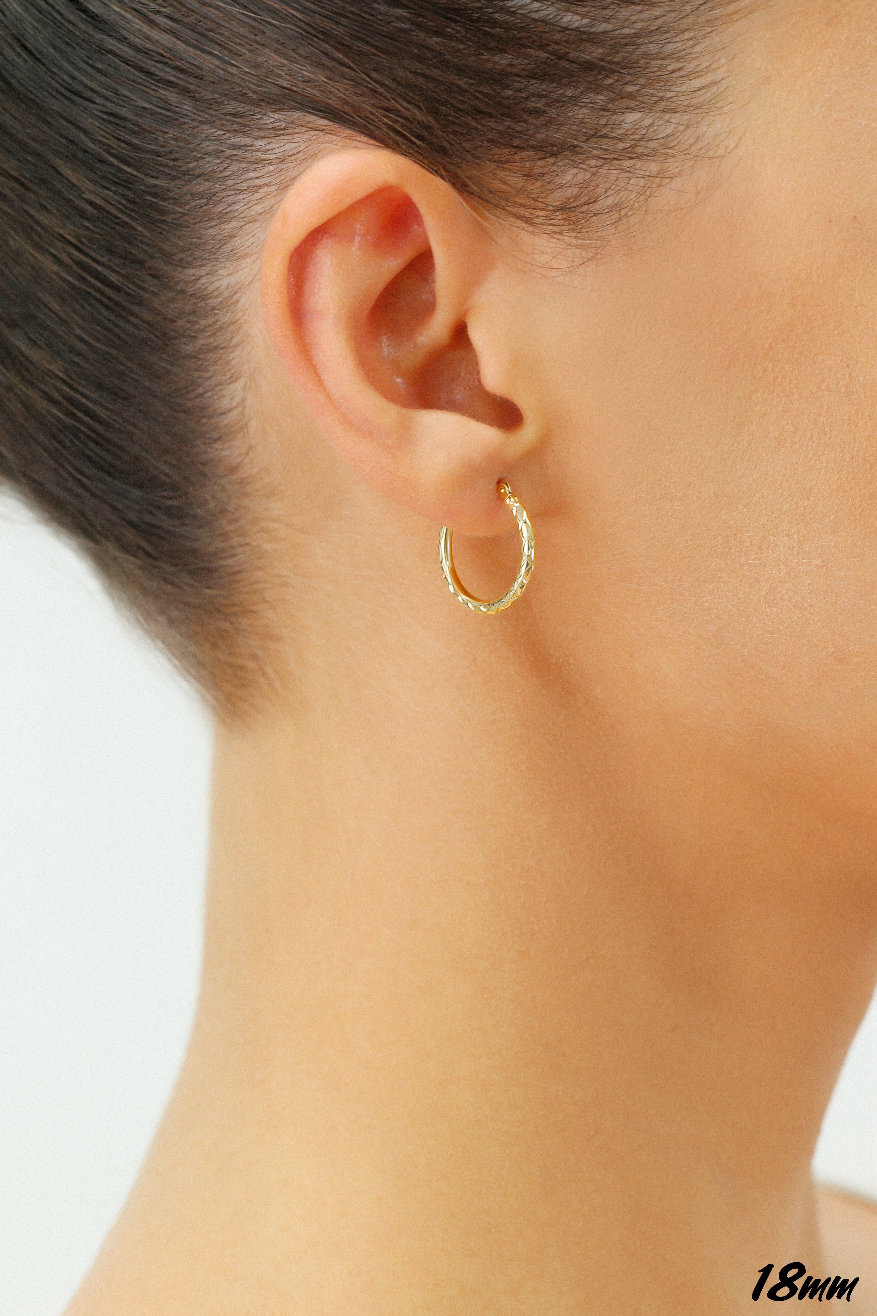 14K Yellow Gold X Pattern Diamond Cut Hoop Earrings