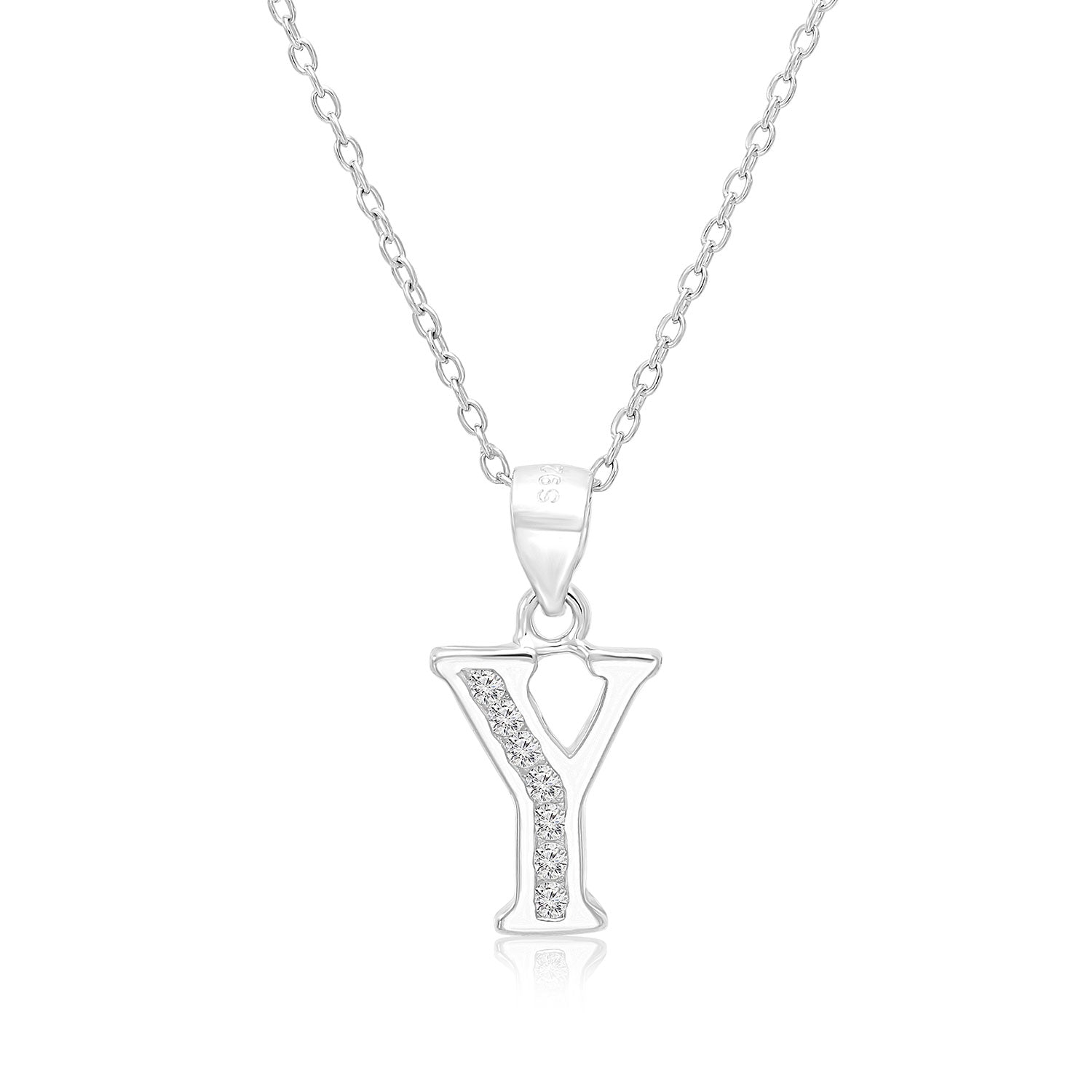 CZ Initial Charm Necklace. All Letters in Sterling Silver