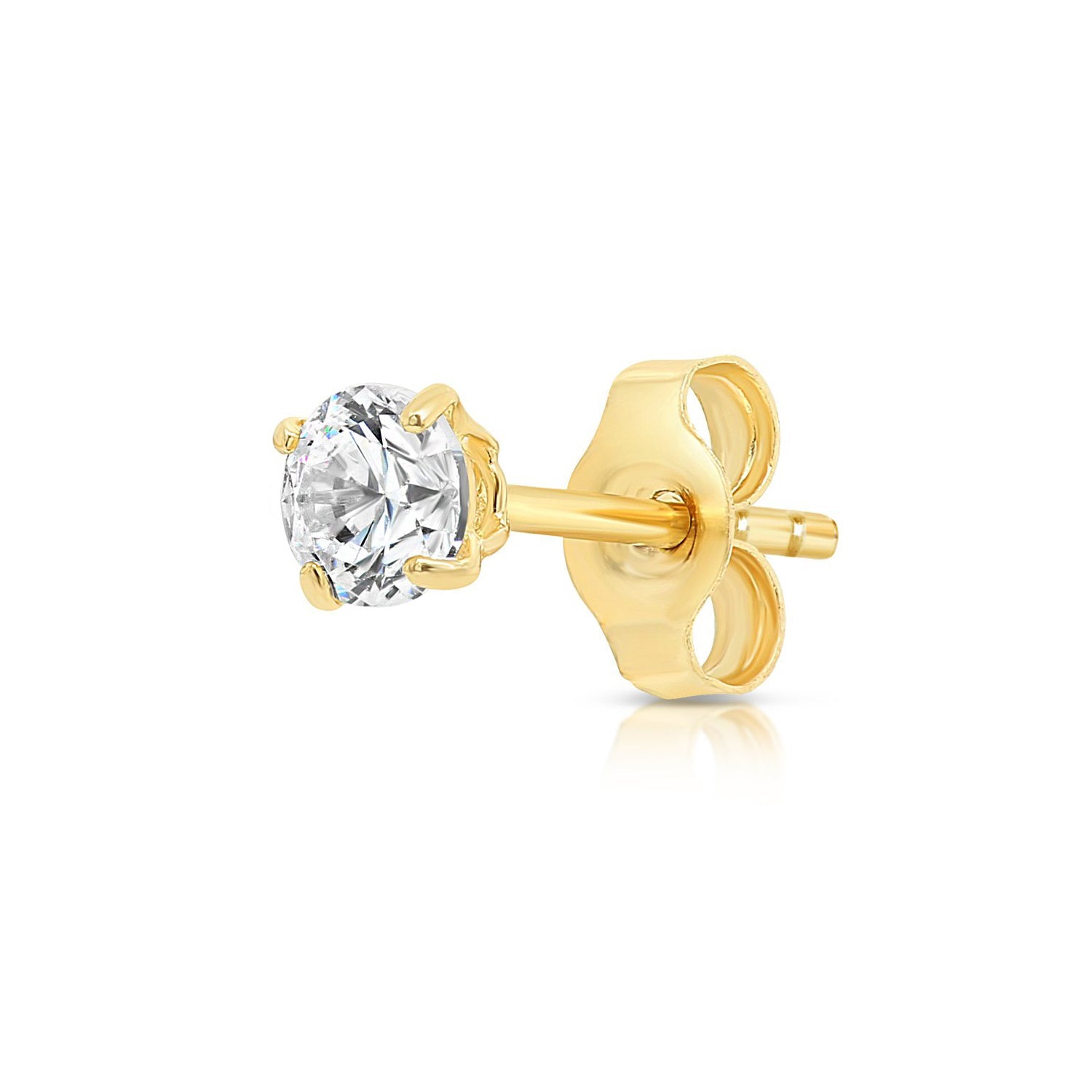 14k Yellow Gold Classic Solitaire Zirconia Stud. Single Earring. Pushback (Unisex)