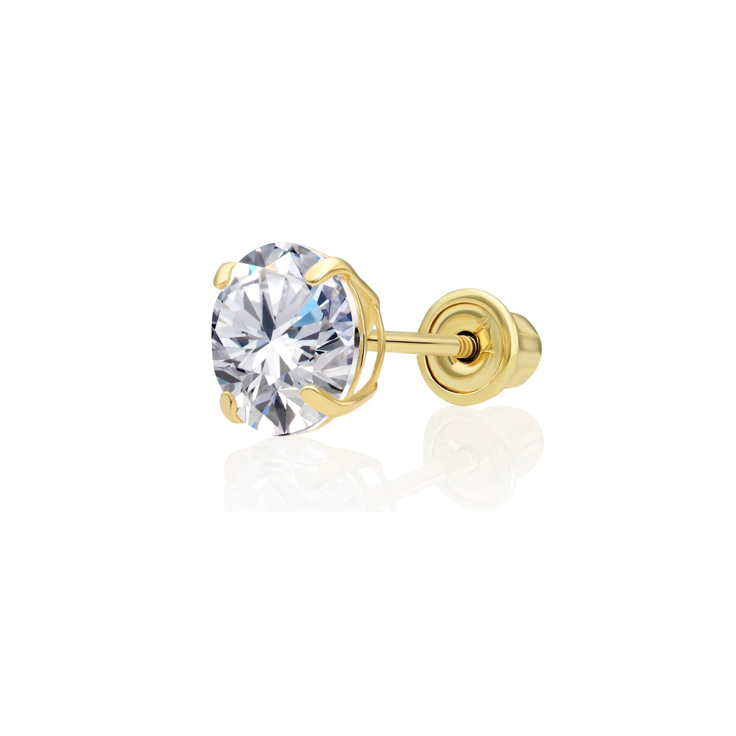 14k Yellow Gold Solitaire Zirconia Stud. Single Earring (Unisex)