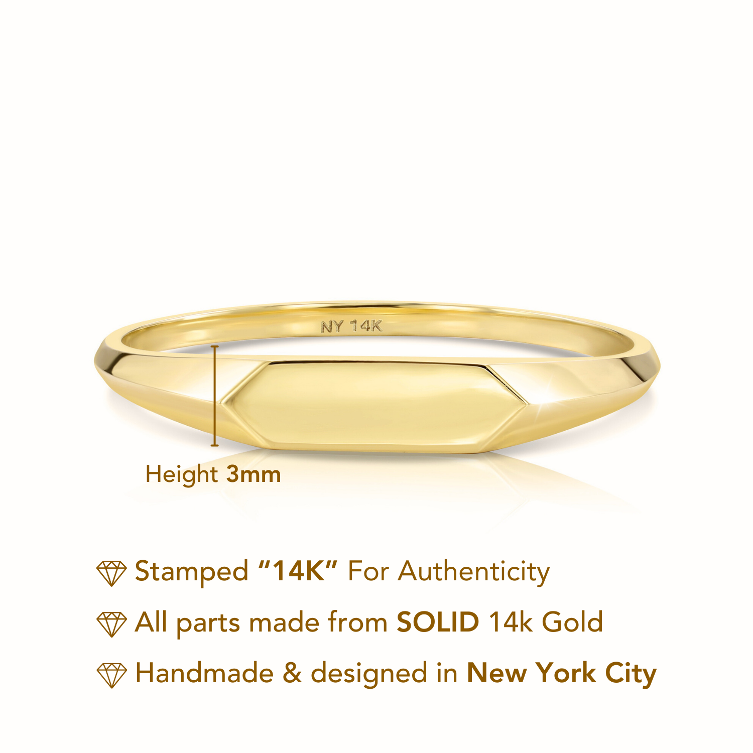 Solid 14k Gold Signet Ring. 14k Yellow Gold Stackable Ring. Dainty Signet Ring Design