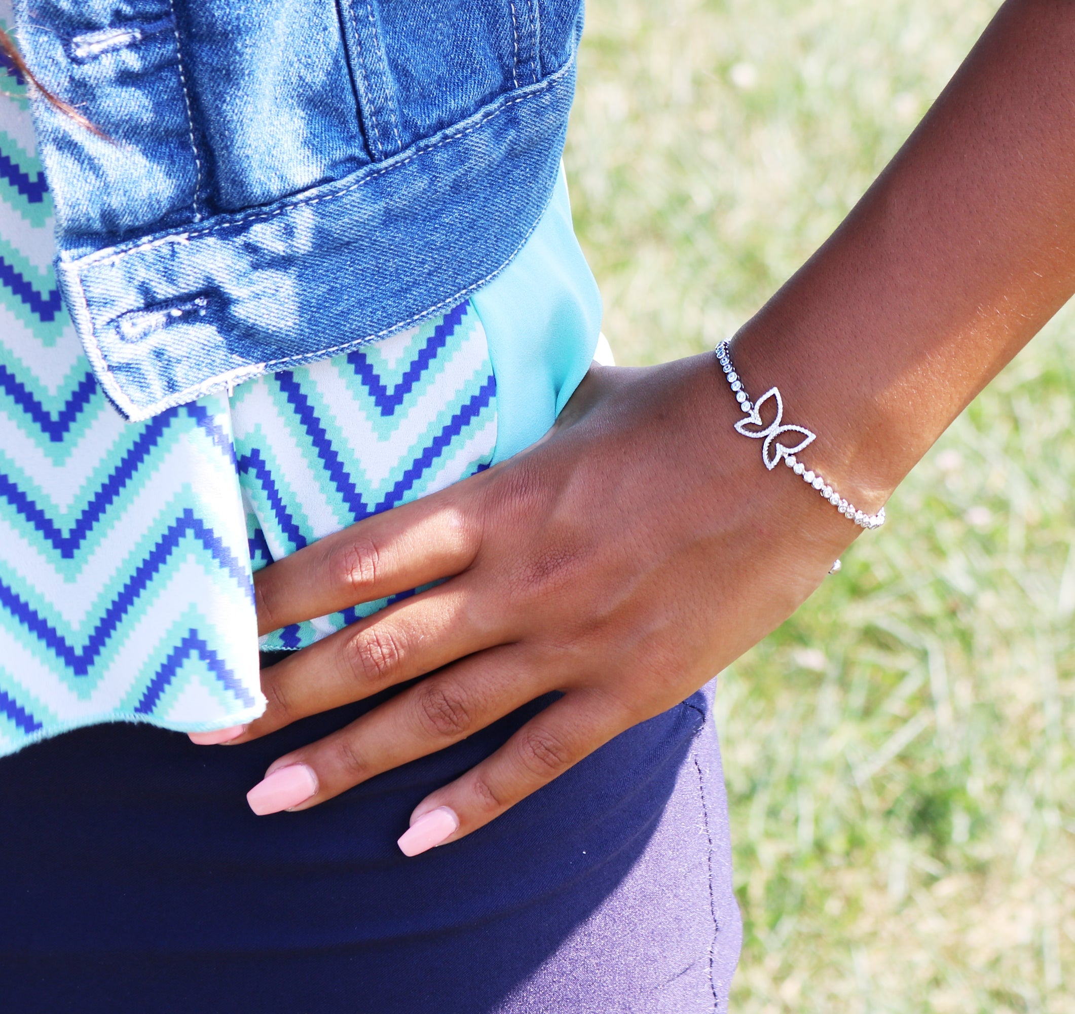 CZ Butterfly Bracelet. Adjustable in Sterling Silver