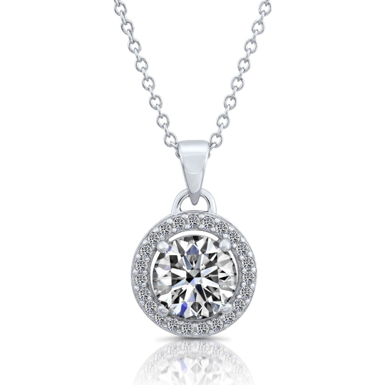 Solitaire and Halo Charm Necklace with CZ in Sterling Silver