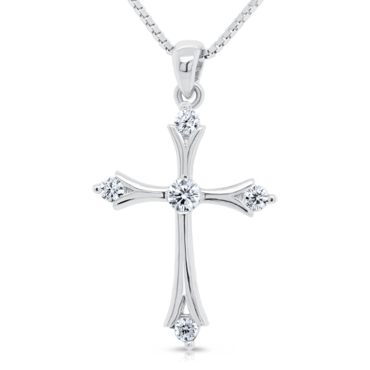 CZ Cross Charm Necklace in Sterling Silver