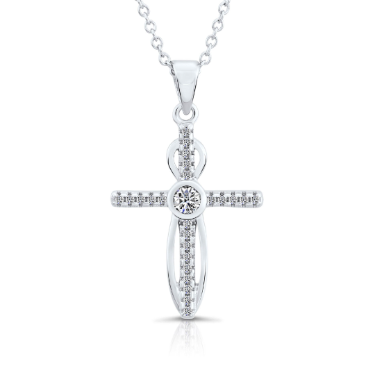 CZ Cross Charm Necklace in Sterling Silver