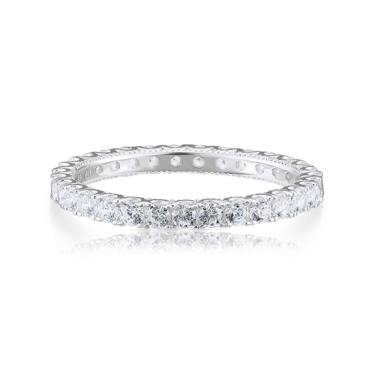 CZ Eternity Engagement Band Ring In . 2mm Width Sterling Silver