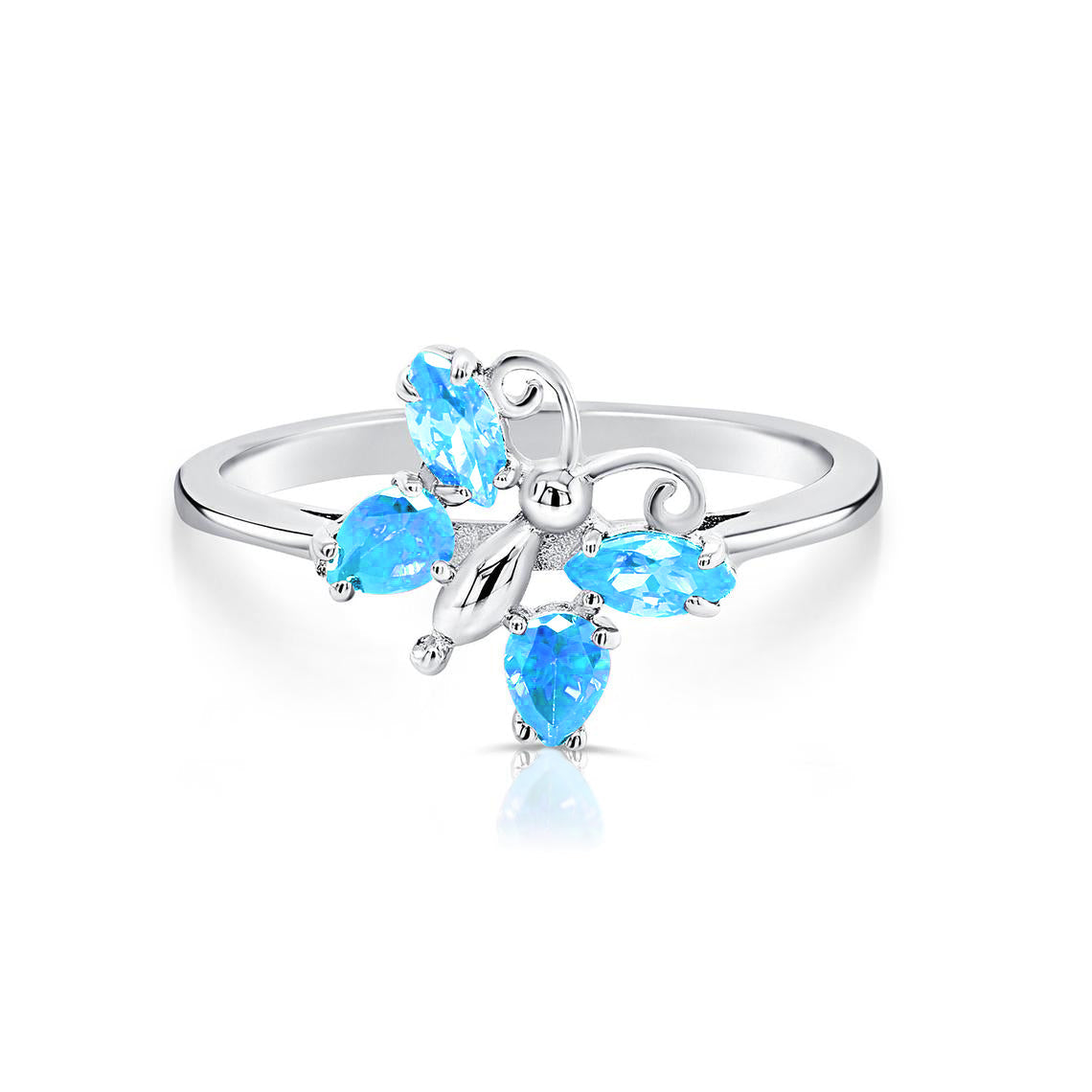 CZ Birthstone Butterfly Ring in Sterling Silver