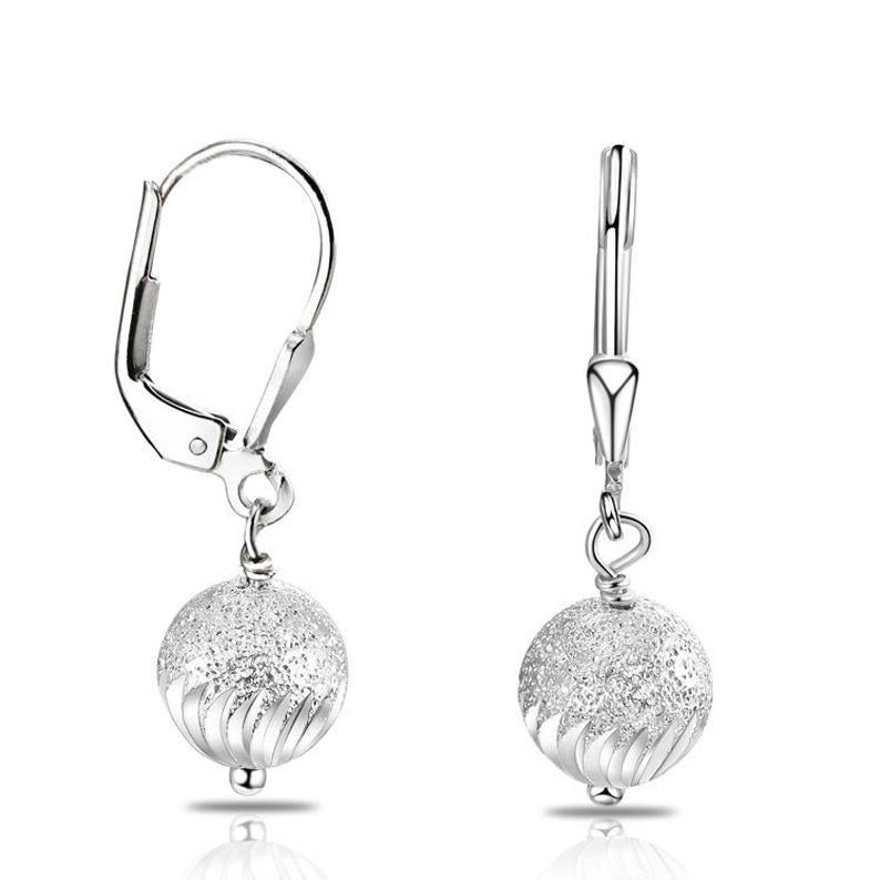 Dangle Ball Earrings. Custom Engraving in Sterling Silver