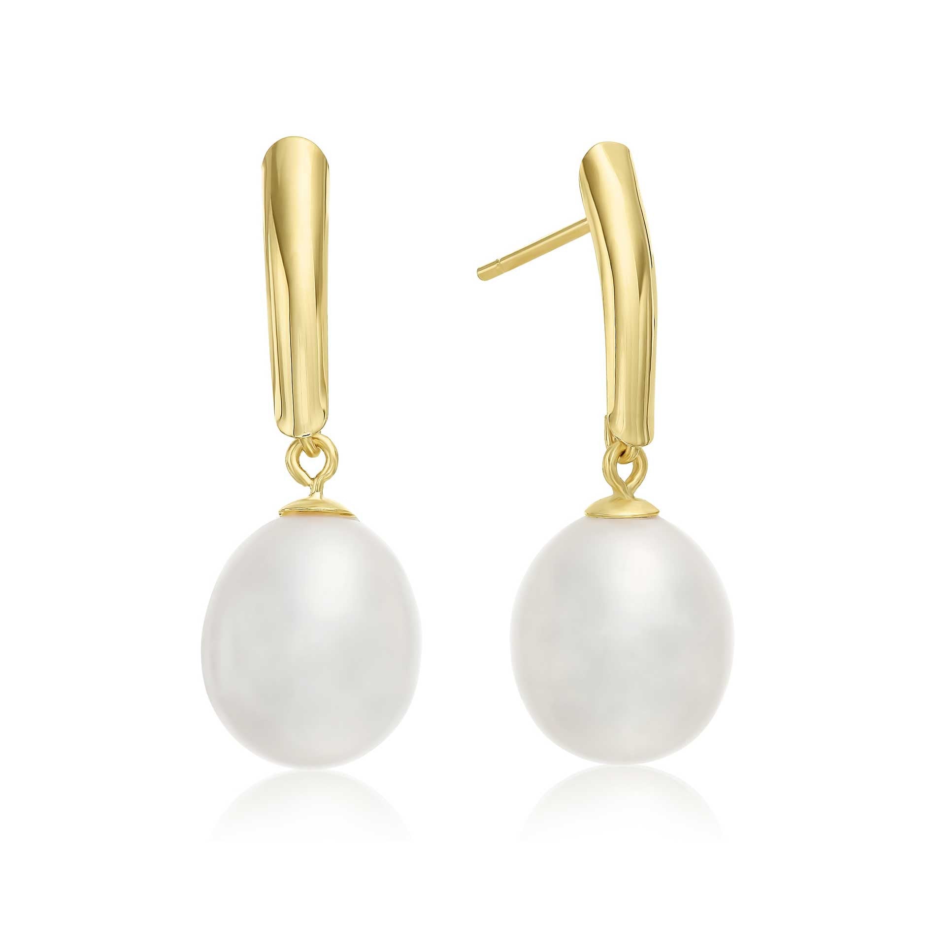 14k Yellow Gold Freshwater Pearl Dangle Earrings With Butterfly Pushbacks