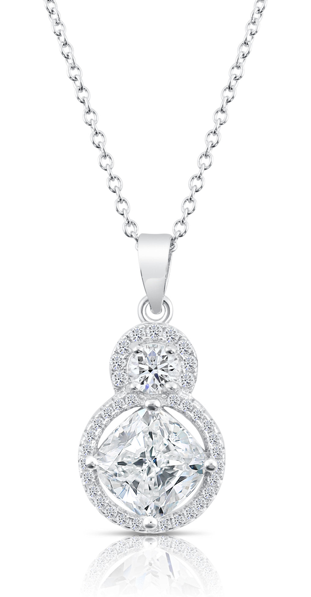 CZ Royal Charm Necklace and Earrings Set. Bridal Wedding Jewelry in Sterling Silver