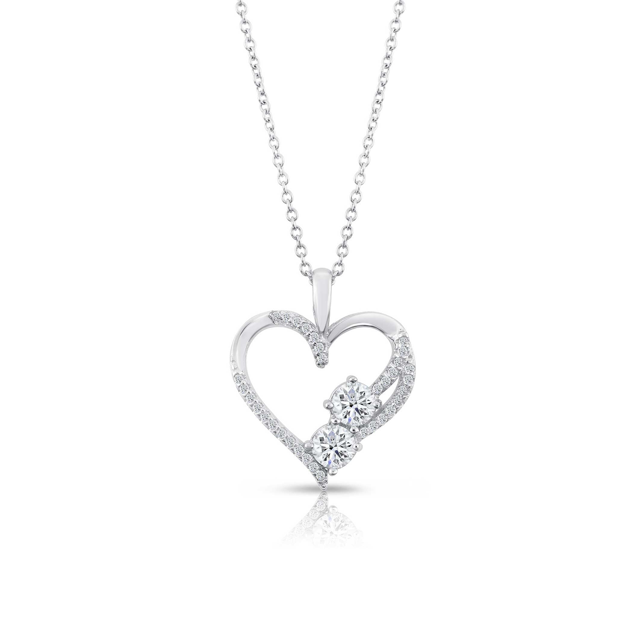 CZ Heart Charm Necklace in Sterling Silver