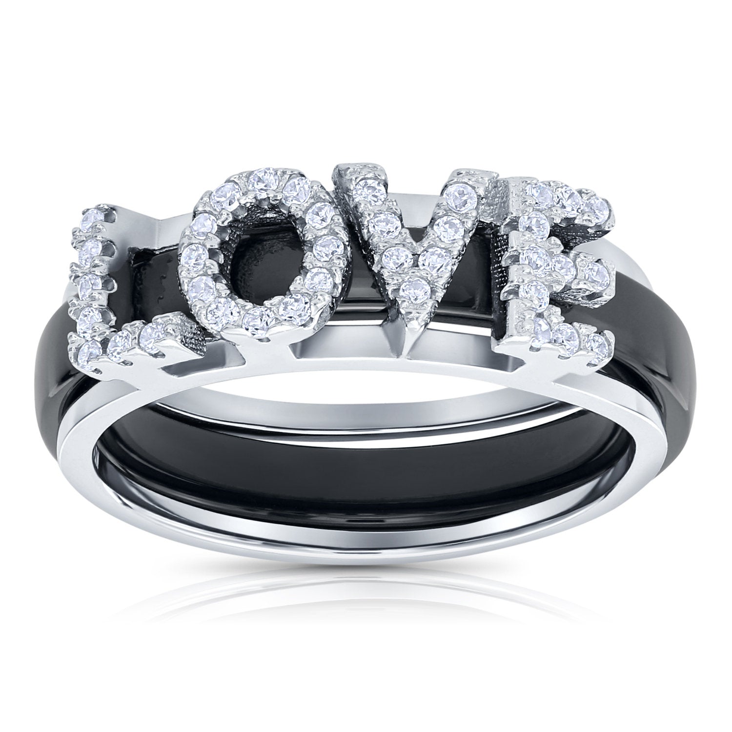 CZ Double LOVE Ring. 2 Rings in 1 in Sterling Silver