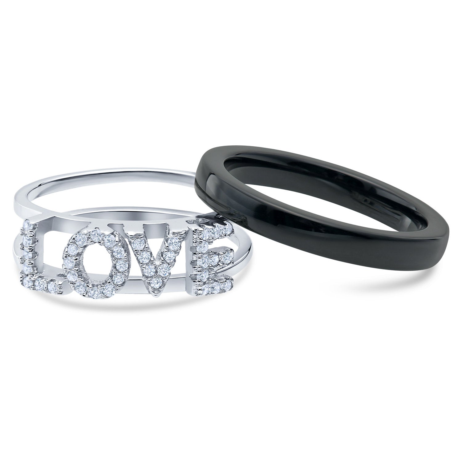 CZ Double LOVE Ring. 2 Rings in 1 in Sterling Silver