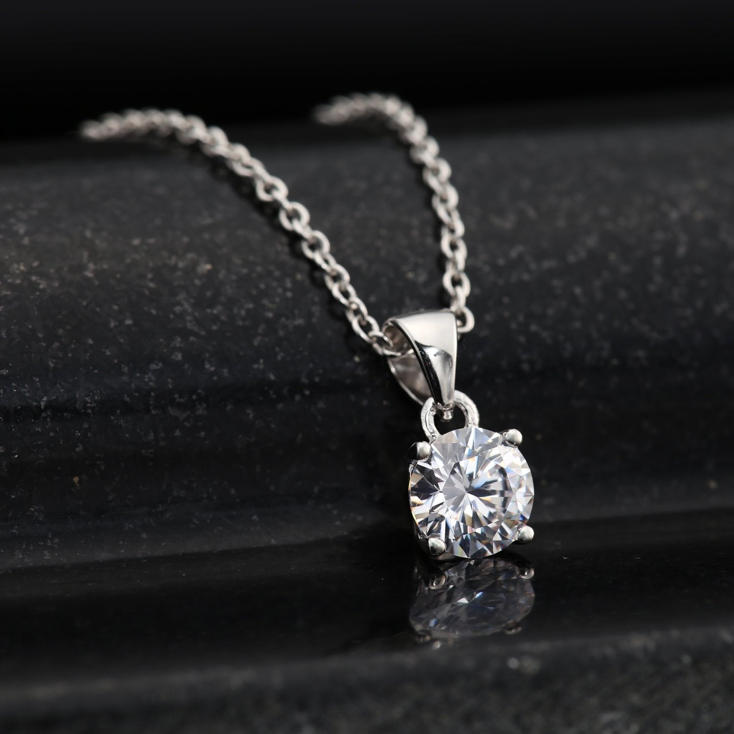 CZ Classic Solitaire Charm Necklace in Sterling Silver