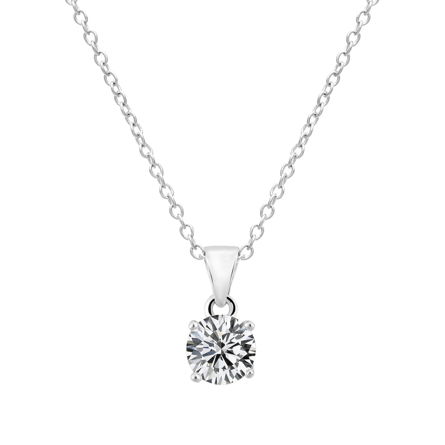 CZ Classic Solitaire Charm Necklace in Sterling Silver