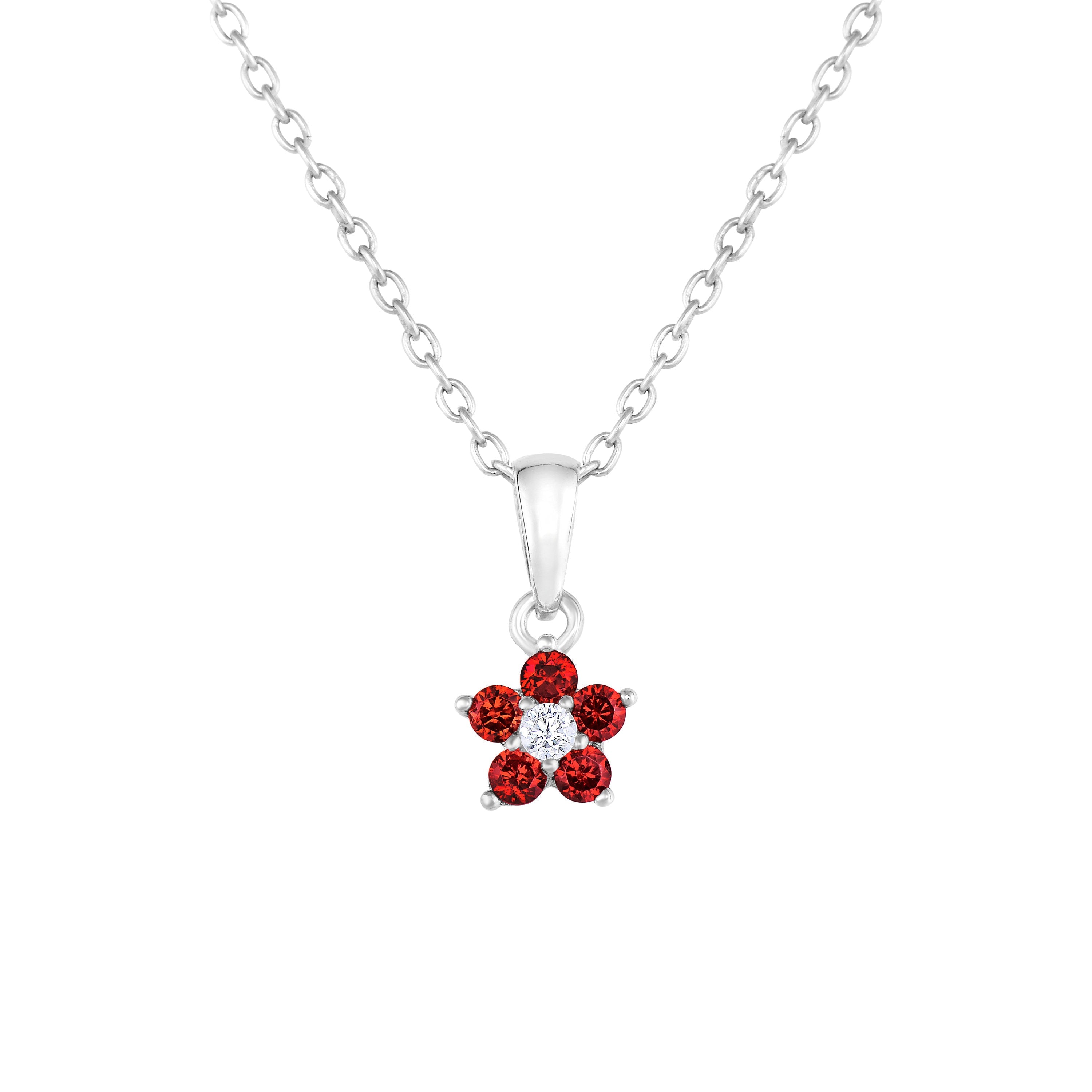 CZ Small Birthstone Flower Charm Necklace in Sterling Silver