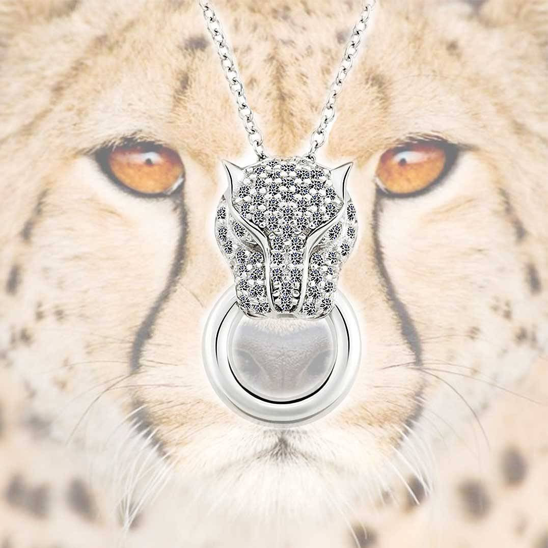 CZ Cheetah Charm Necklace. Panther in Sterling Silver