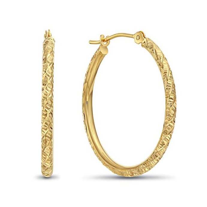 14k Gold Tornado Diamond Cut Hoop Earrings. 25mm (1 Inch)