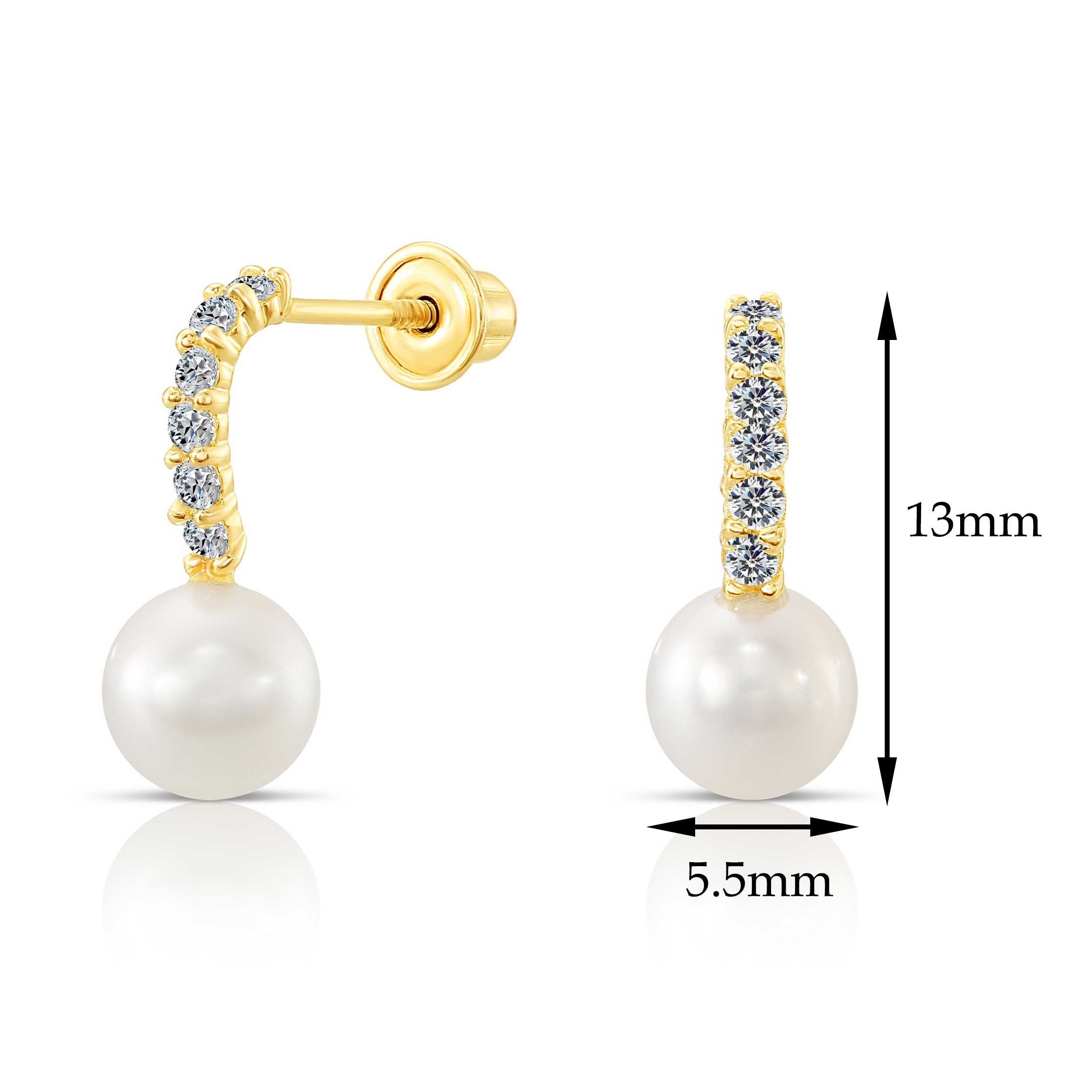 10k Yellow Gold Pearl Drop Stud Earrings