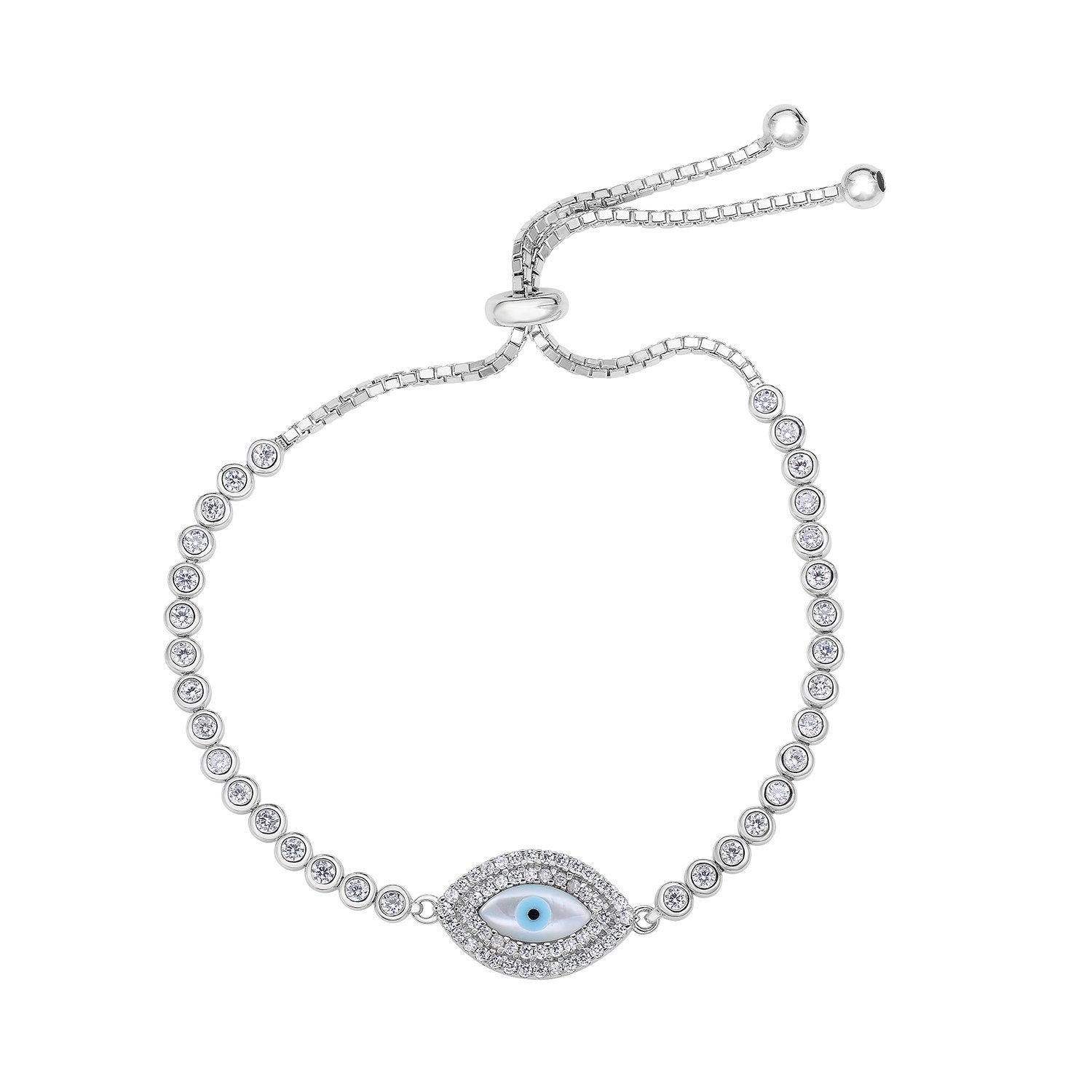 CZ Evil Eye Bracelet. Adjustable in Sterling Silver