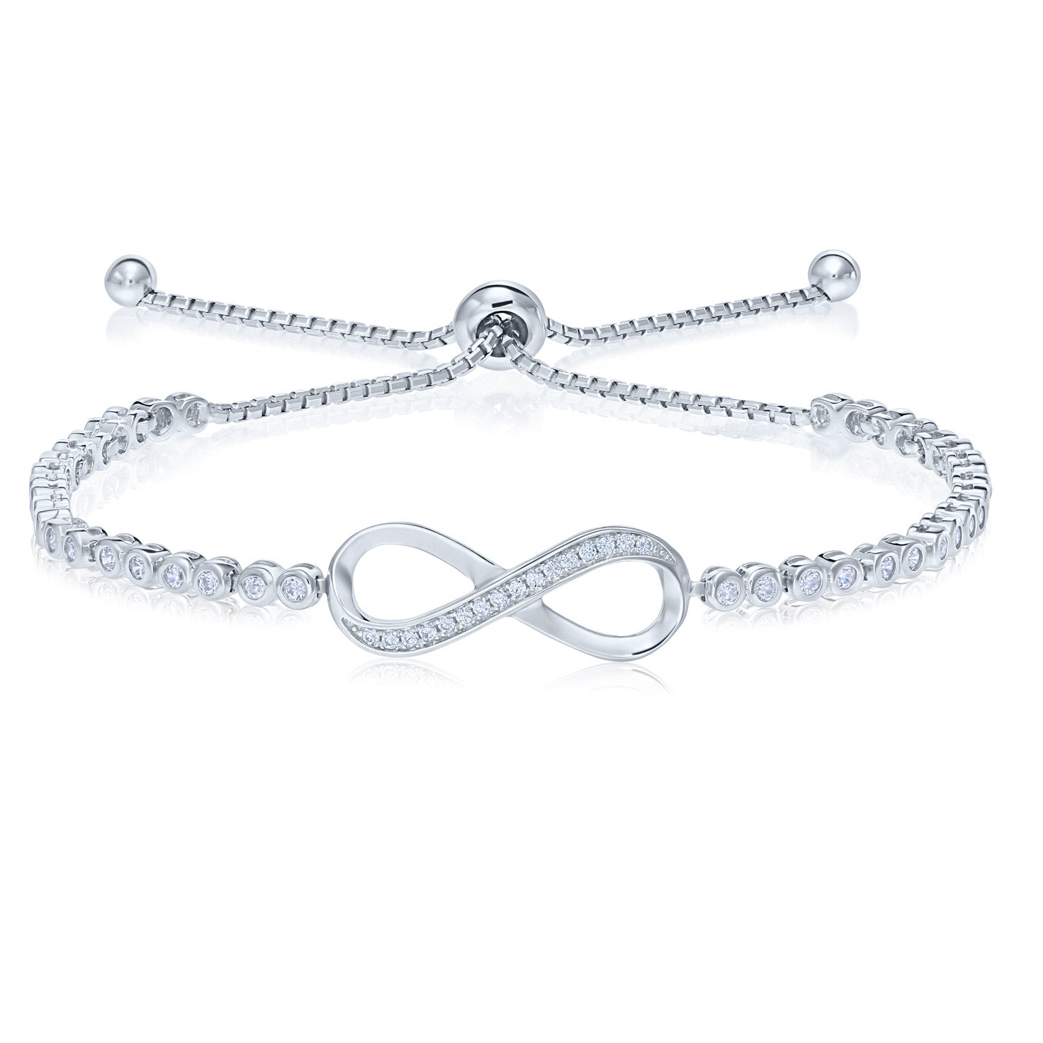 CZ Infinity Bracelet. Adjustable in Sterling Silver