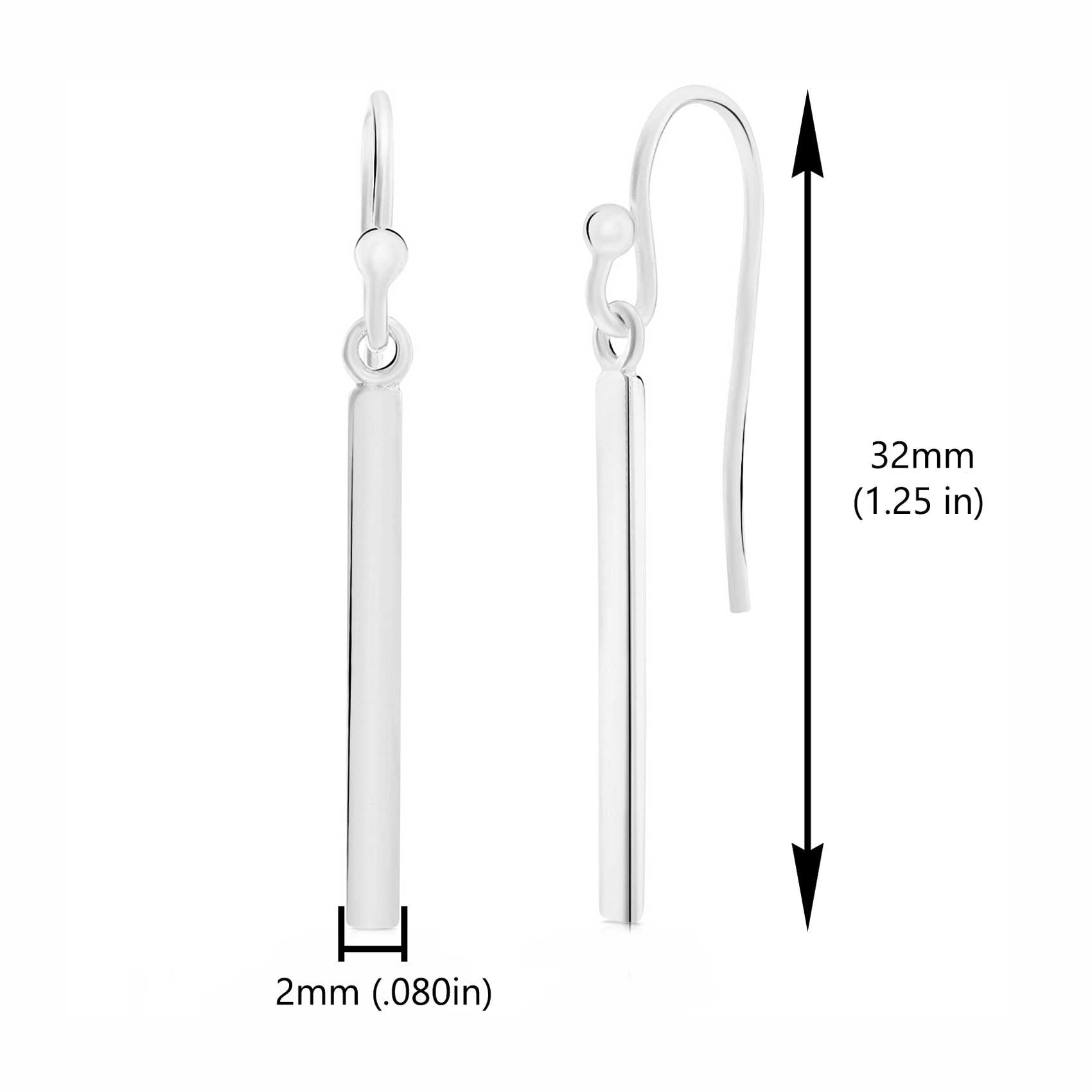 Rectangular Bar Dangle Earrings in Sterling Silver